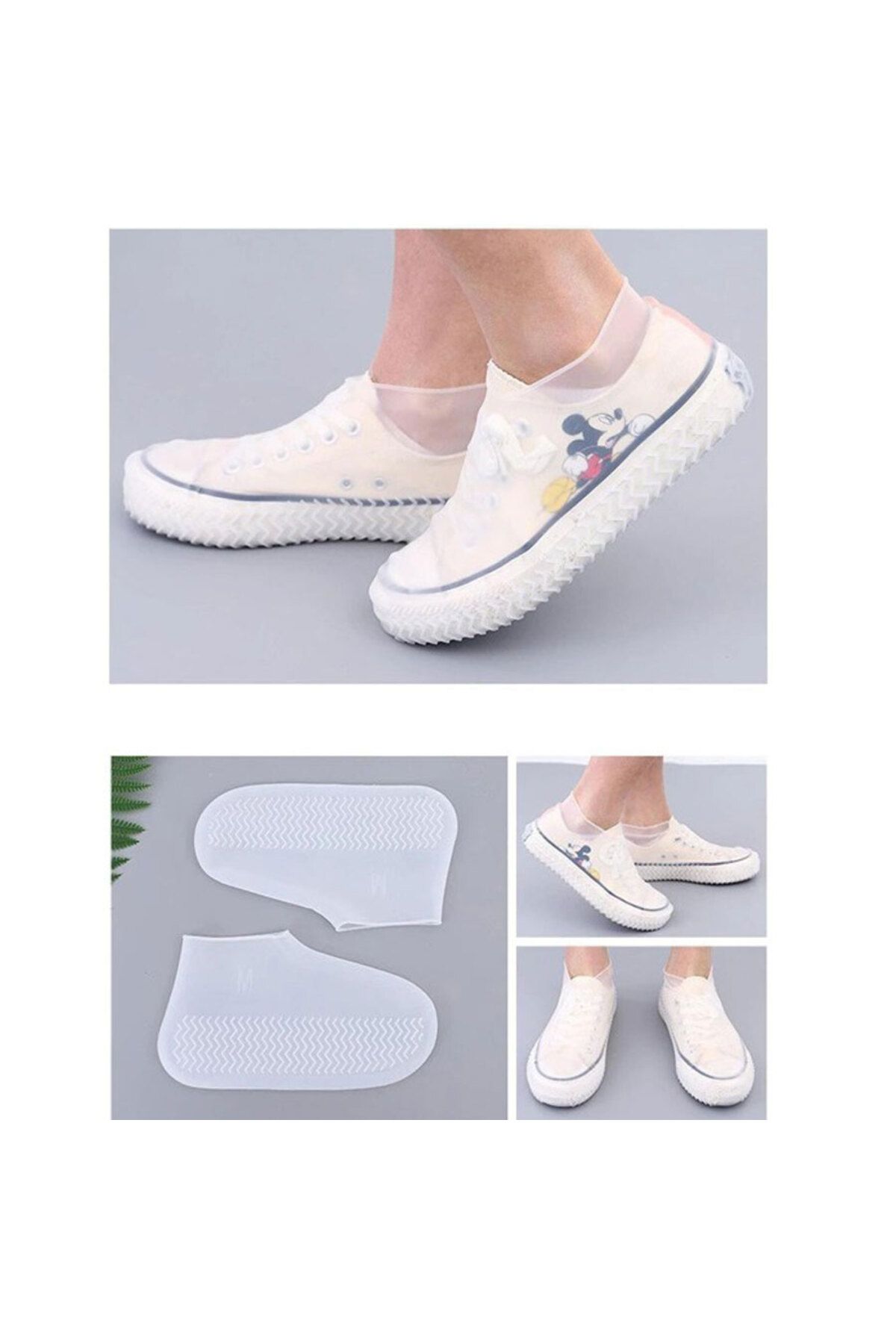 Genel Markalar Beyaz Silikon Yağmur Koruyucu Ayakkabı Kılıfı Kaymaz Su Kir Geçirmez Small (26-33)