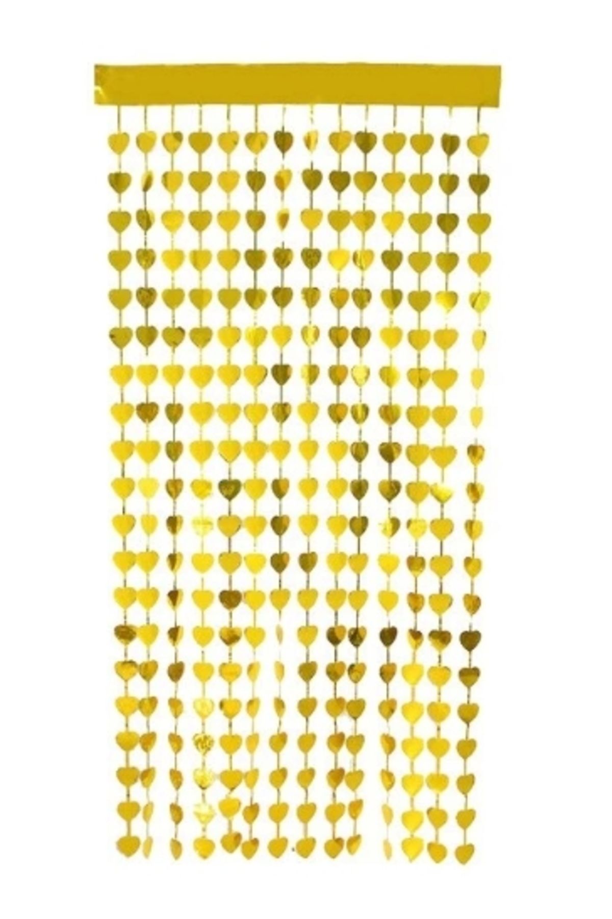 Lisinya Altın Renk Kalp Şekilli Metalize Saçaklı Arka Fon Perde Dekorasyon (LİSİNYA)