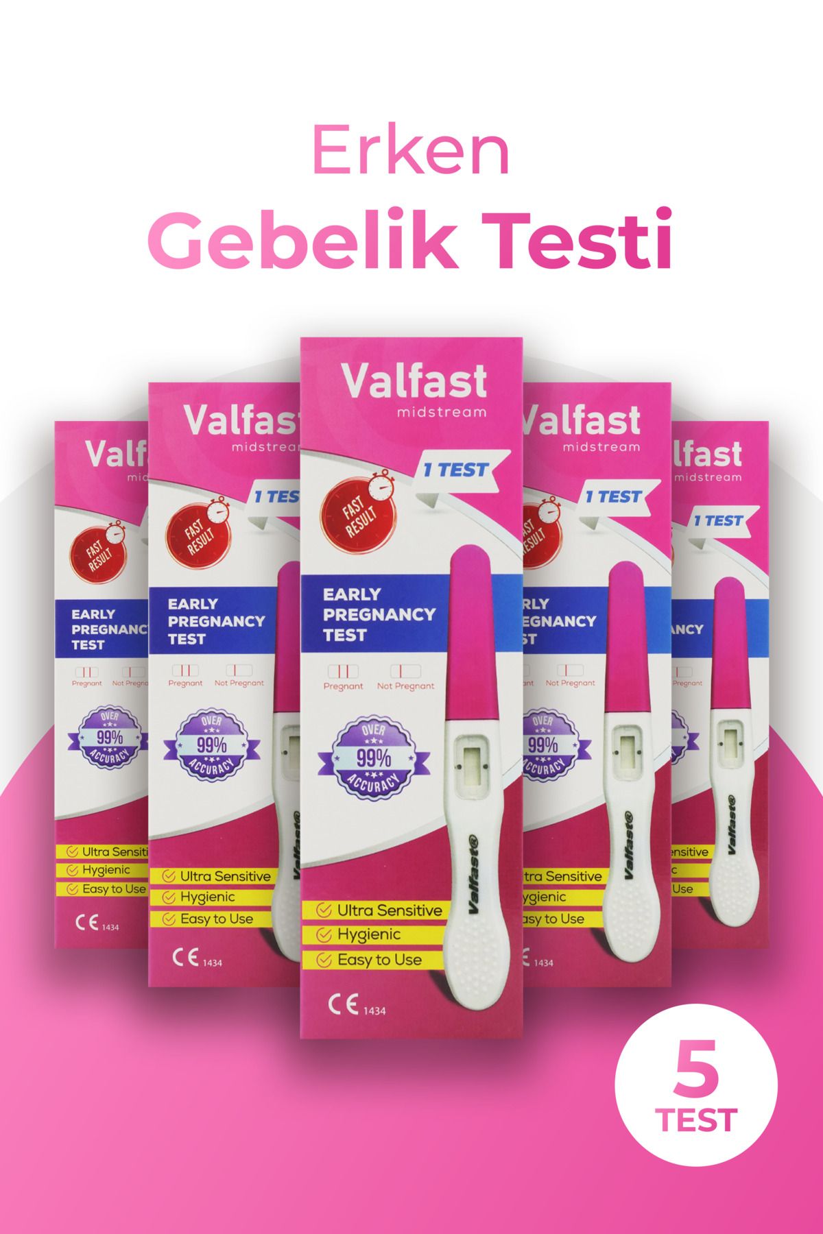 Valfast Erken Gebelik Testi Hızlı Hamilelik Testi 5 Adet