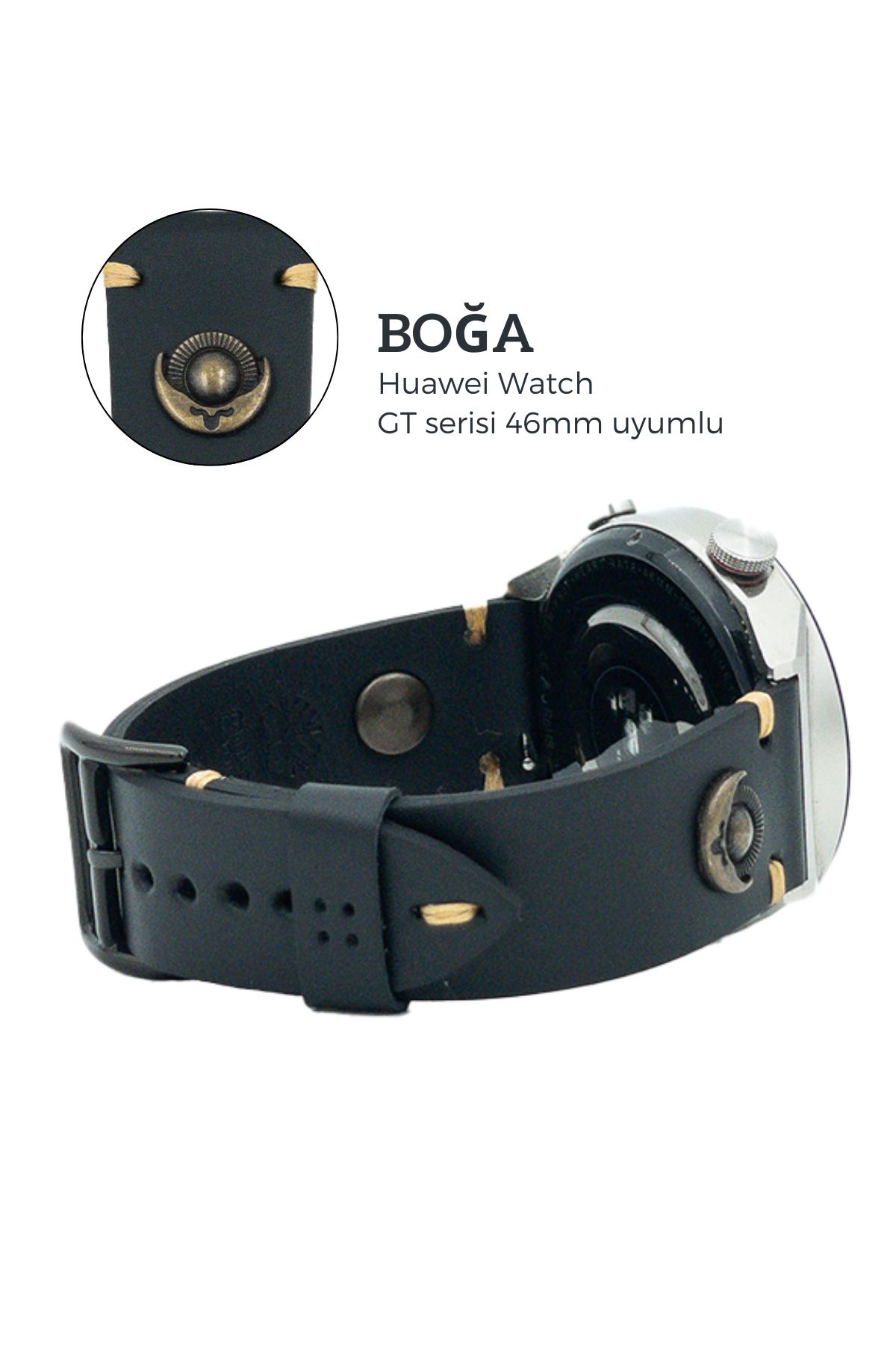 Minval Craft Huawei Watch 4 Deri Kordon Charm Gt3 Pro Elite Active, Gt2 Pro E 46mm Uyumlu 22mm Kadın Erkek Kayış