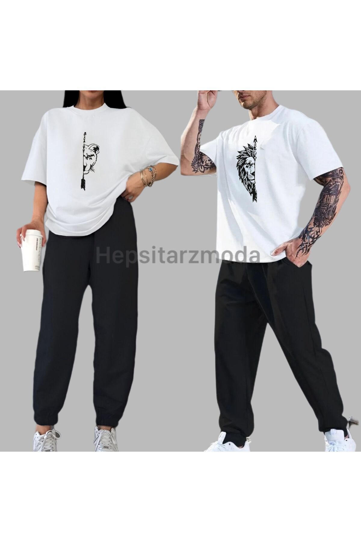 FRADOTEX Unisex Kadın/Erkek KAVGAMIZ SEVDAMIZ Özel Baskılı Çift Kombin Alt Üst Pamuklu T-Shirt Eşofman Takım