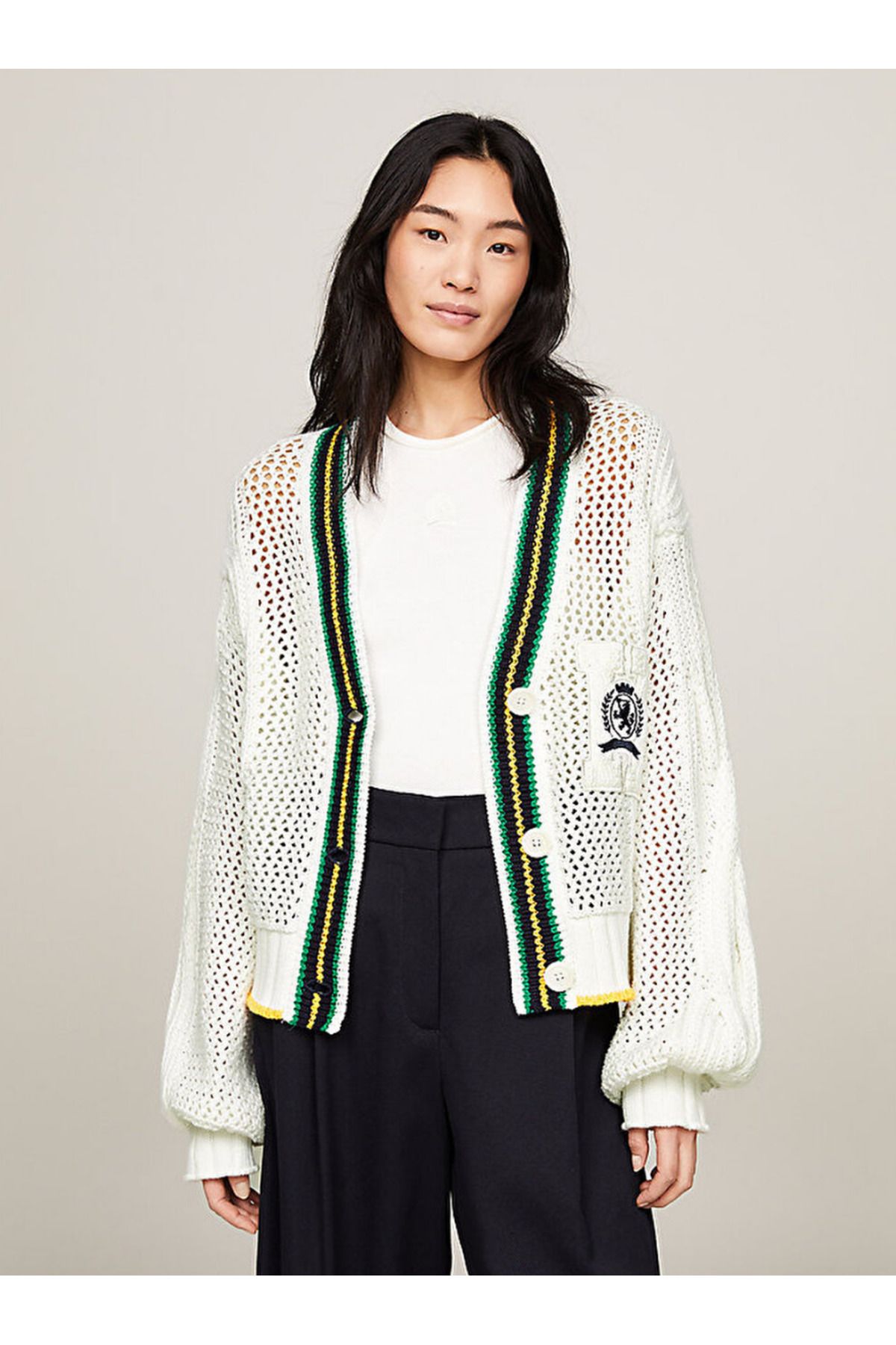 Tommy Hilfiger Crest Mixed Knit Relaxed Cardigan