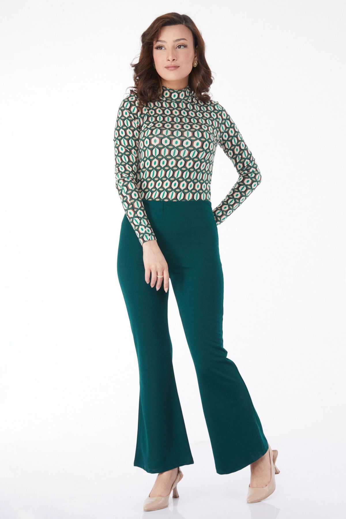 TOFİSA Düz Orta Kadın Yeşil Pantolon - 23023