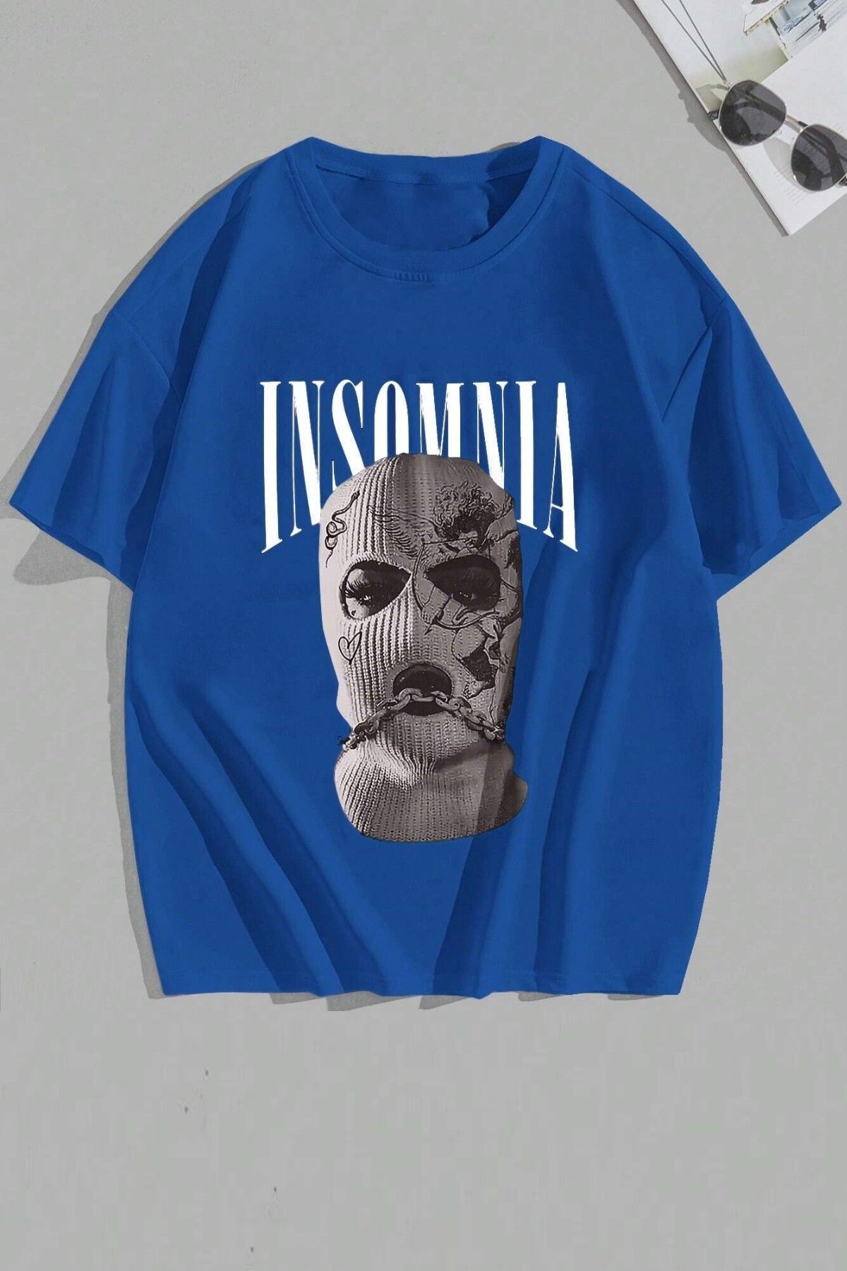 MODAGEN Unisex İnsomnia Baskılı Mavi Oversize T-Shirt