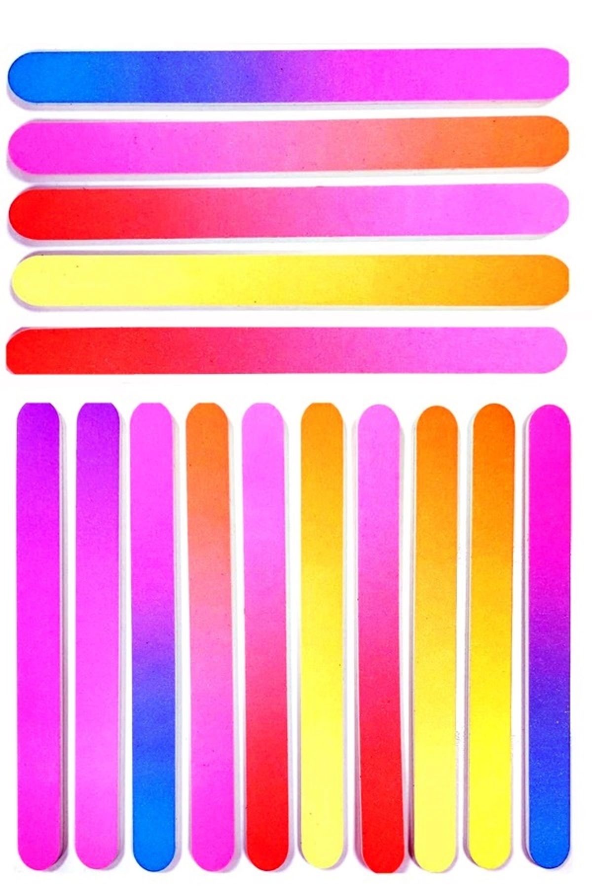 Xolo Çok Renkli Rainbow 10 Adet Çift Taraflı Protez Tırnak Normal Tırnak Törpüsü Kağıt Törpü