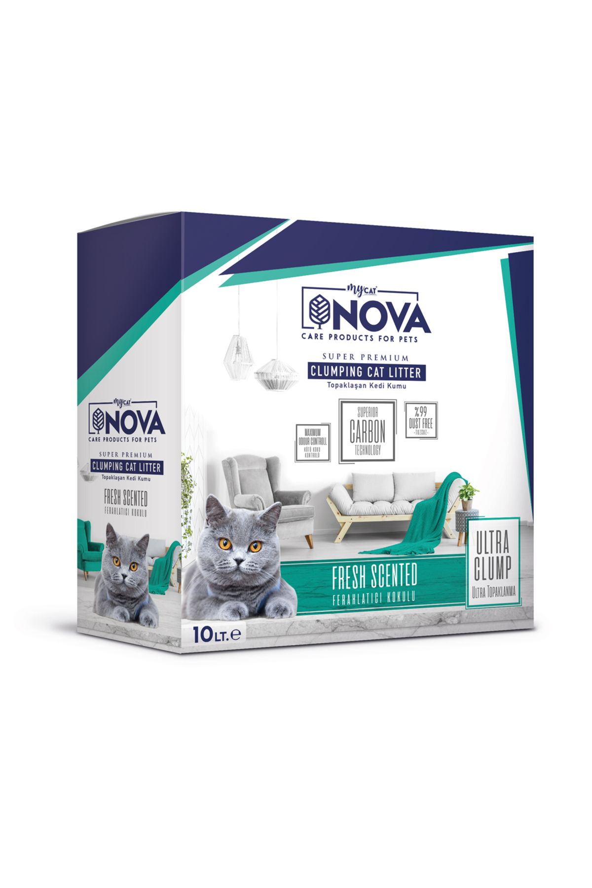 Nova mycat nova ultra topaklanma (ferahlatıcı koku) premium kedi kumu 10lt