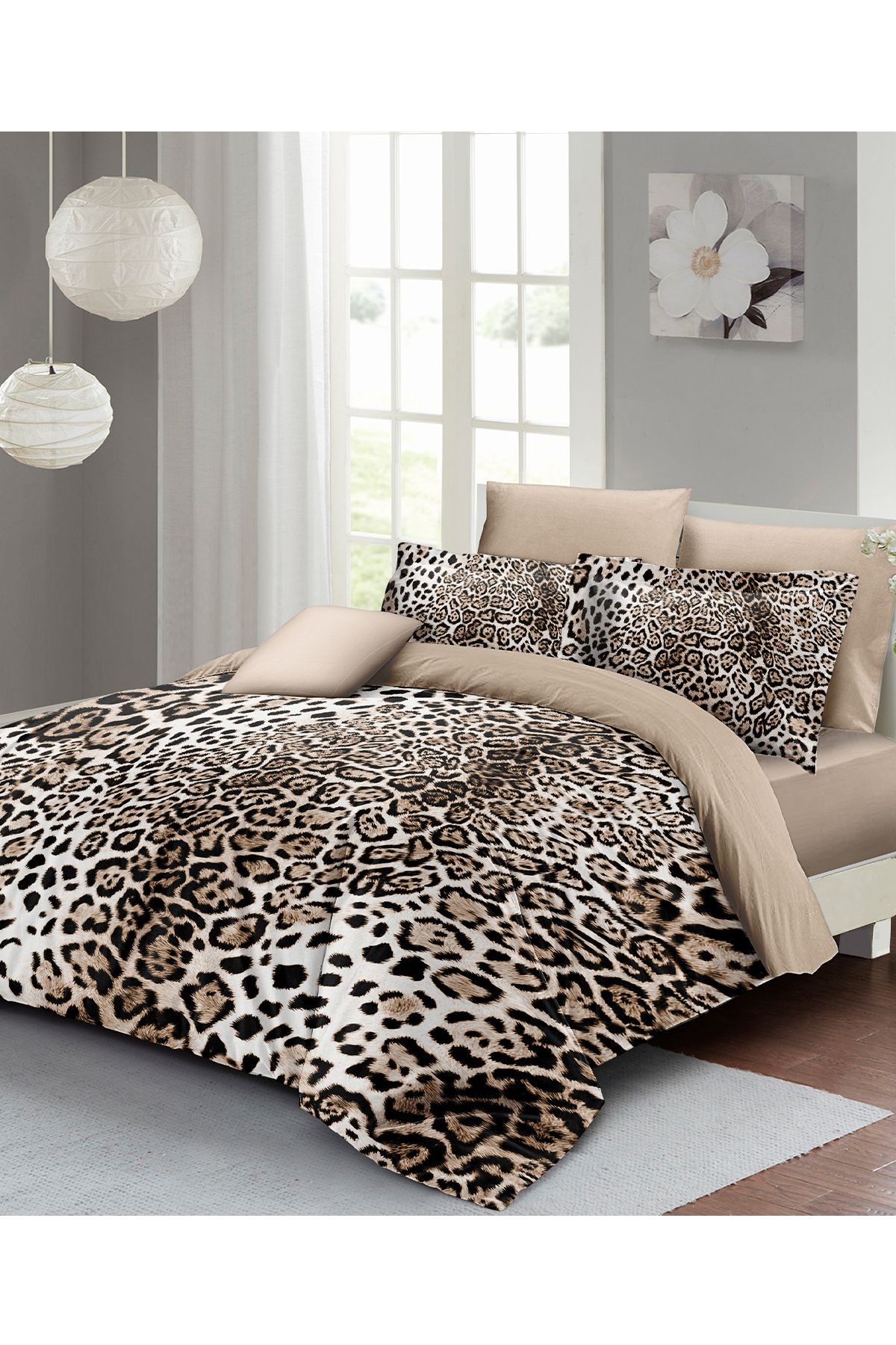 Monohome KING SIZE %100 Pamuk Saten Çift Kişilik Nevresim Takımı Classical Leopard