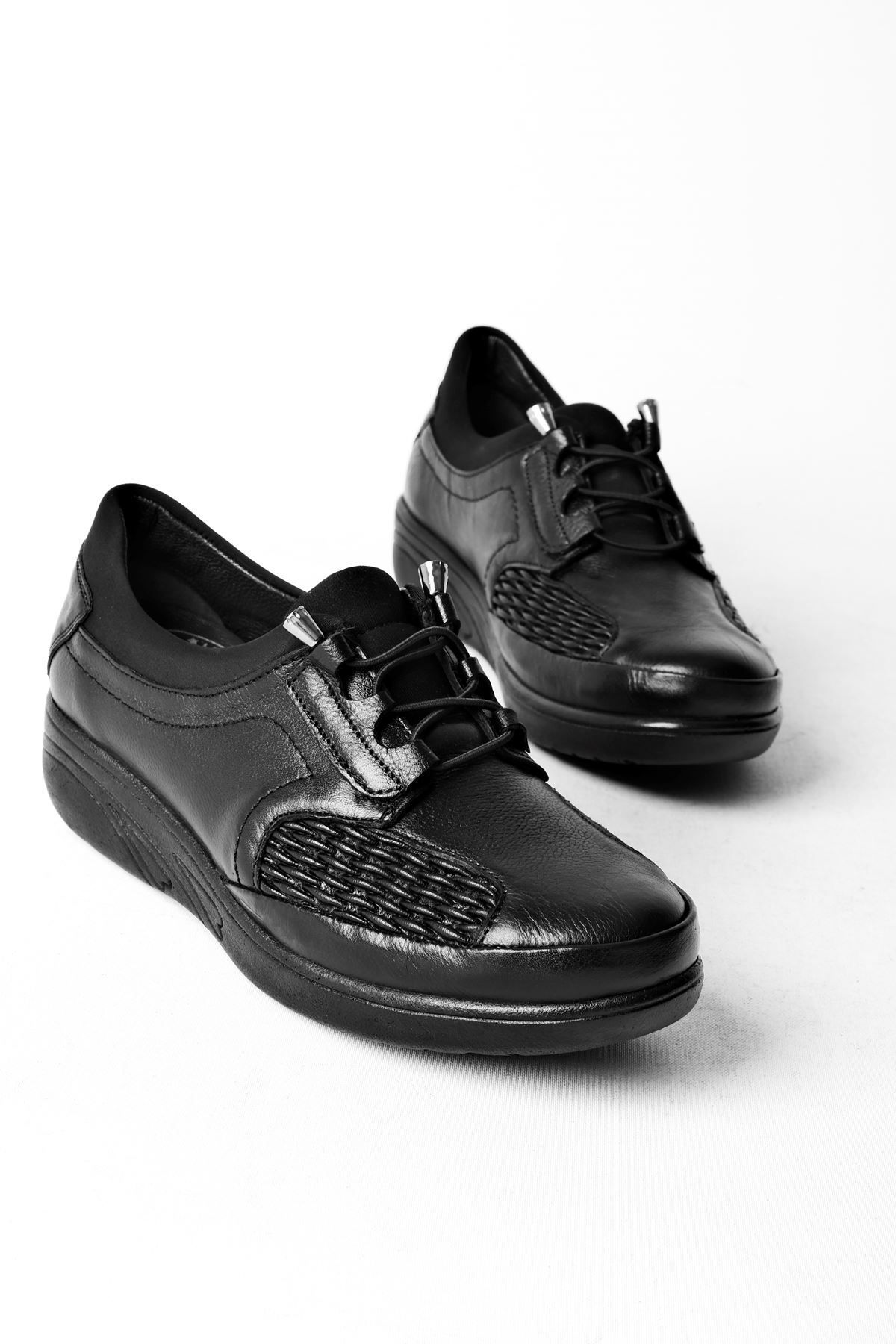 LAL SHOES & BAGS Crash Süs Bağcık Hakiki Deri Kadın Günlük Ayakkabı-siyah