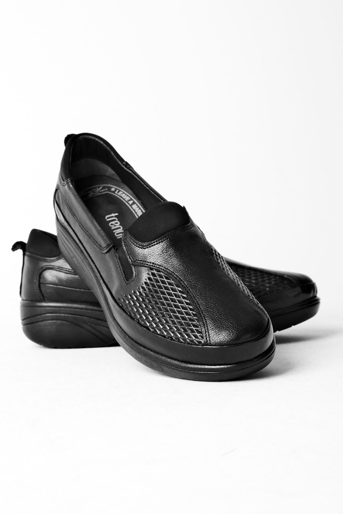 LAL SHOES & BAGS Jose Lastik Detay Kadın Hakiki Deri Günlük Ayakkabı-siyah