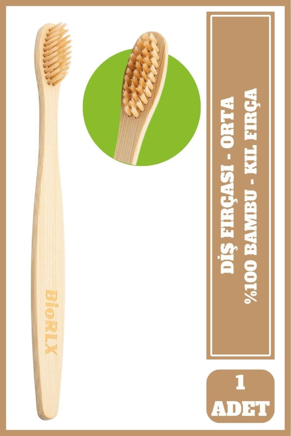 BioRLX Diş Fırçası %100 Bambu %0 Mikro Plastik Orta Kıl Fırça Organik Ağız Bakım 1 Adet