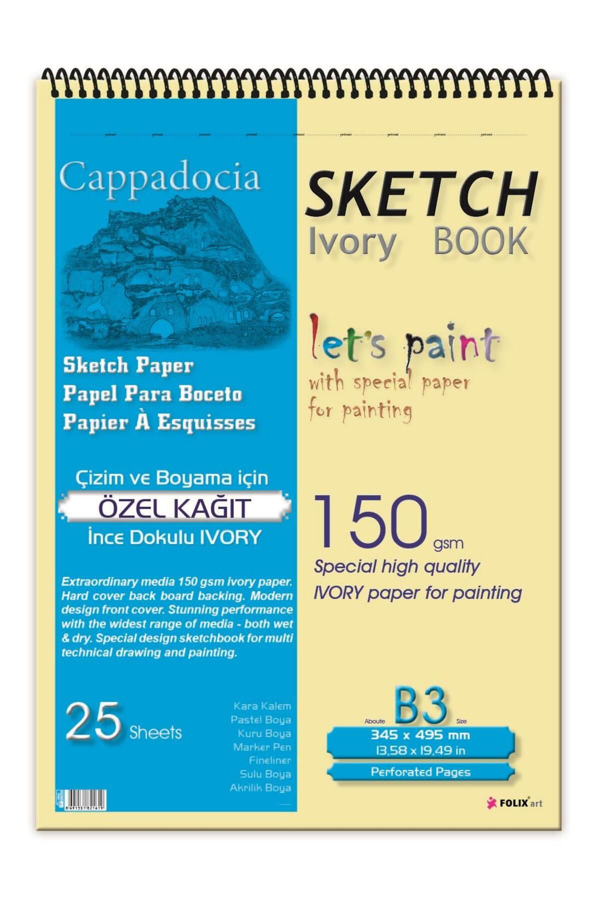 Etika Cappadocia B3 Spiralli Sketchbook 150 Gr. Ivory 34,5x49,5 Cm 25 Yaprak