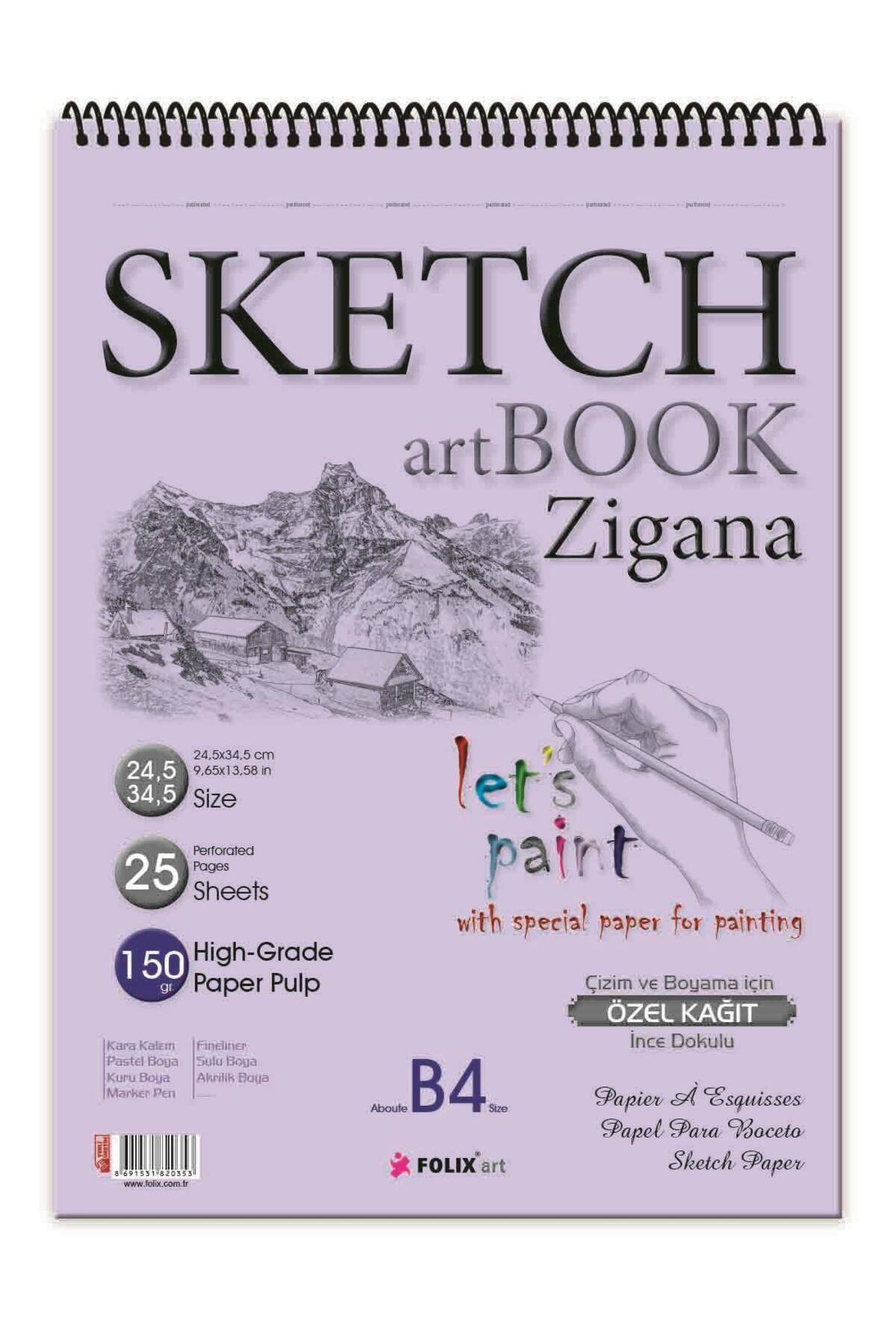 Etika Zigana B4 Spiralli Sketchbook 150 Gr. 24,5x34,5 Cm 25 Yp. Eskiz Defteri