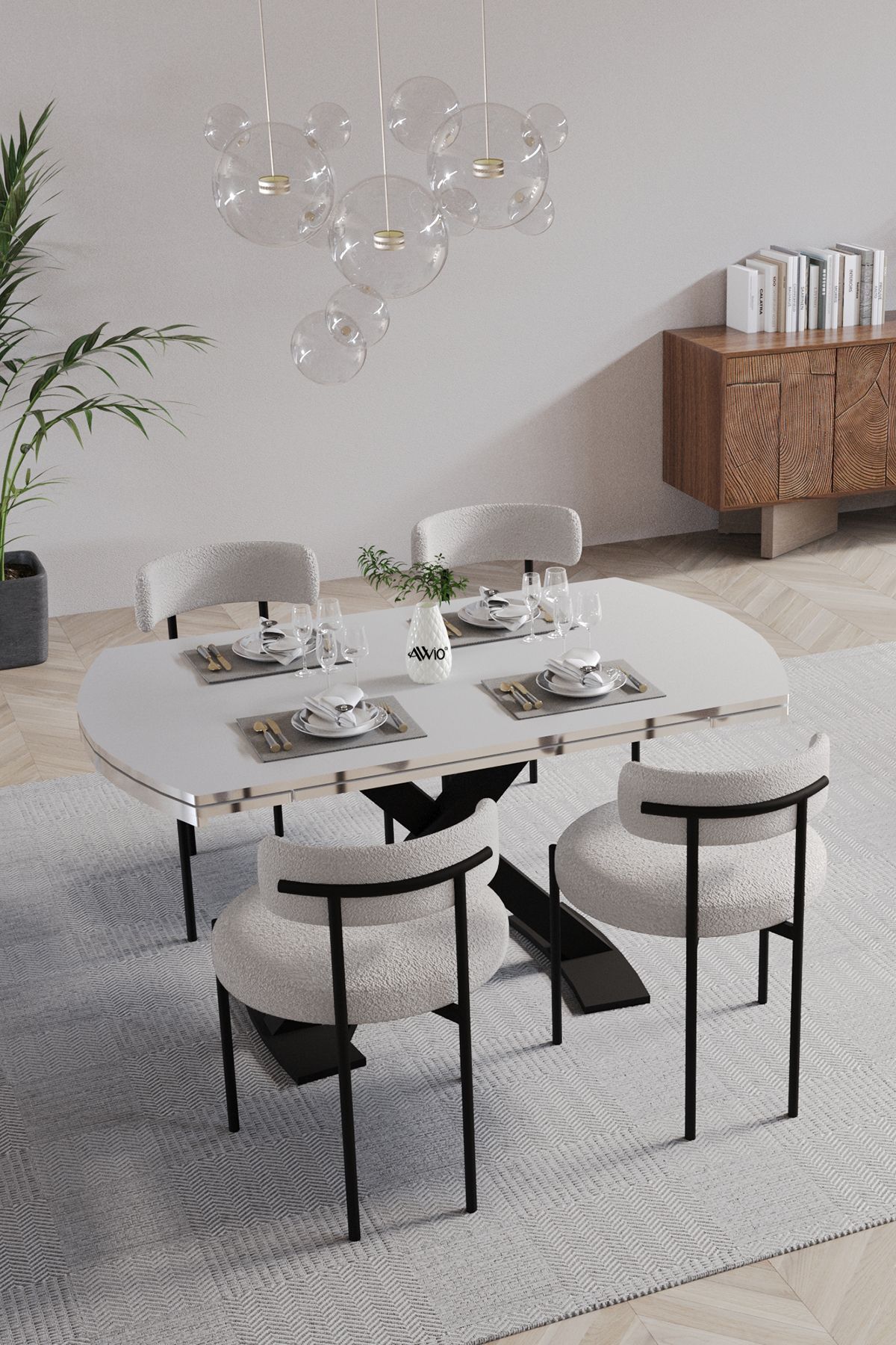 Avvio Pıero Lak Panel 80x130 Açılır Yemek Masası Mutfak Masası 4 Kişilik Masa Sandalye Takımı