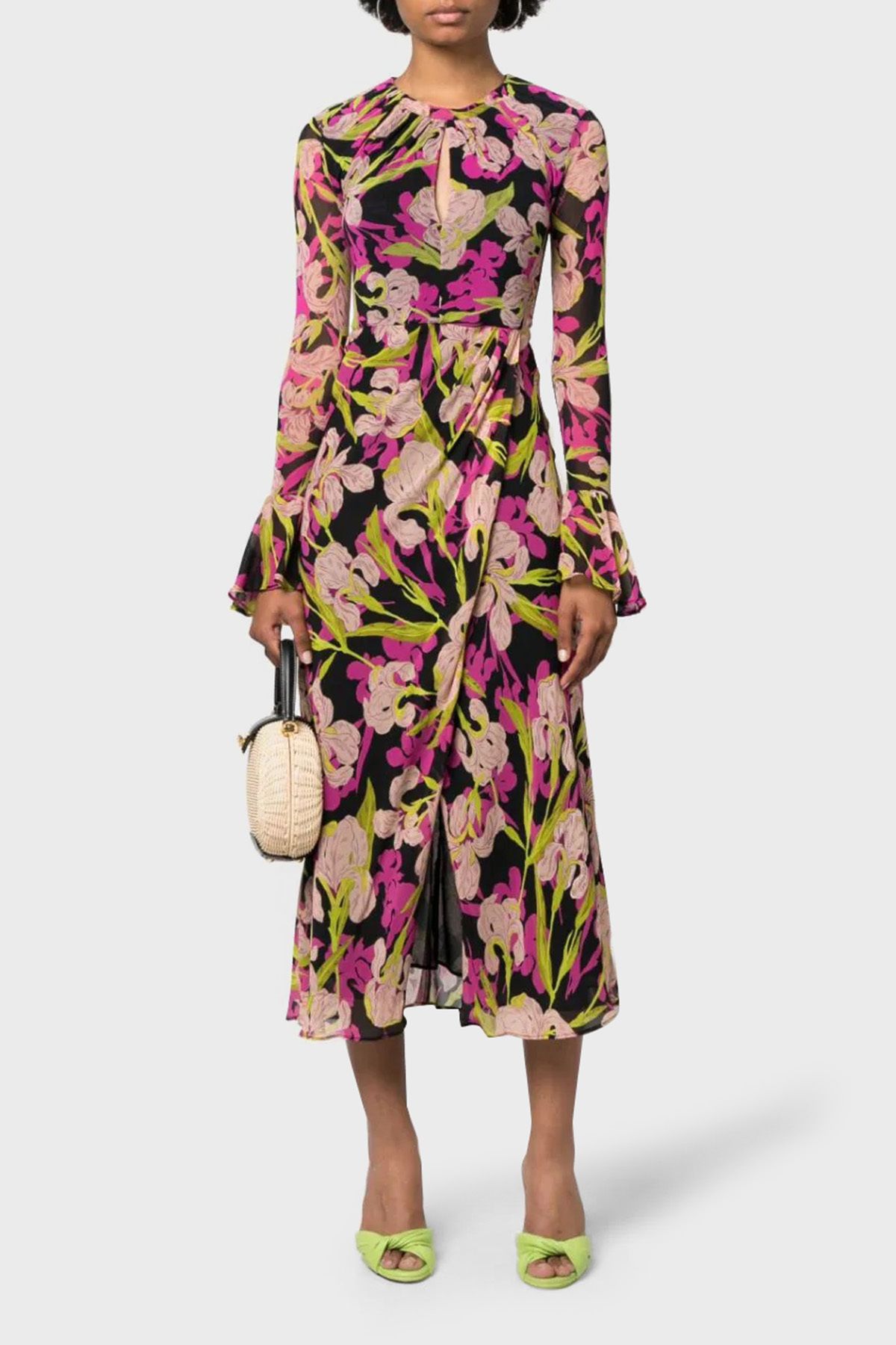 PİNKO Pinko Çiçek Desenli Fırfırlı Yırtmaçlı Dekolteli Regular Fit Elbise  ELBİSE 101834 A154 ZY5