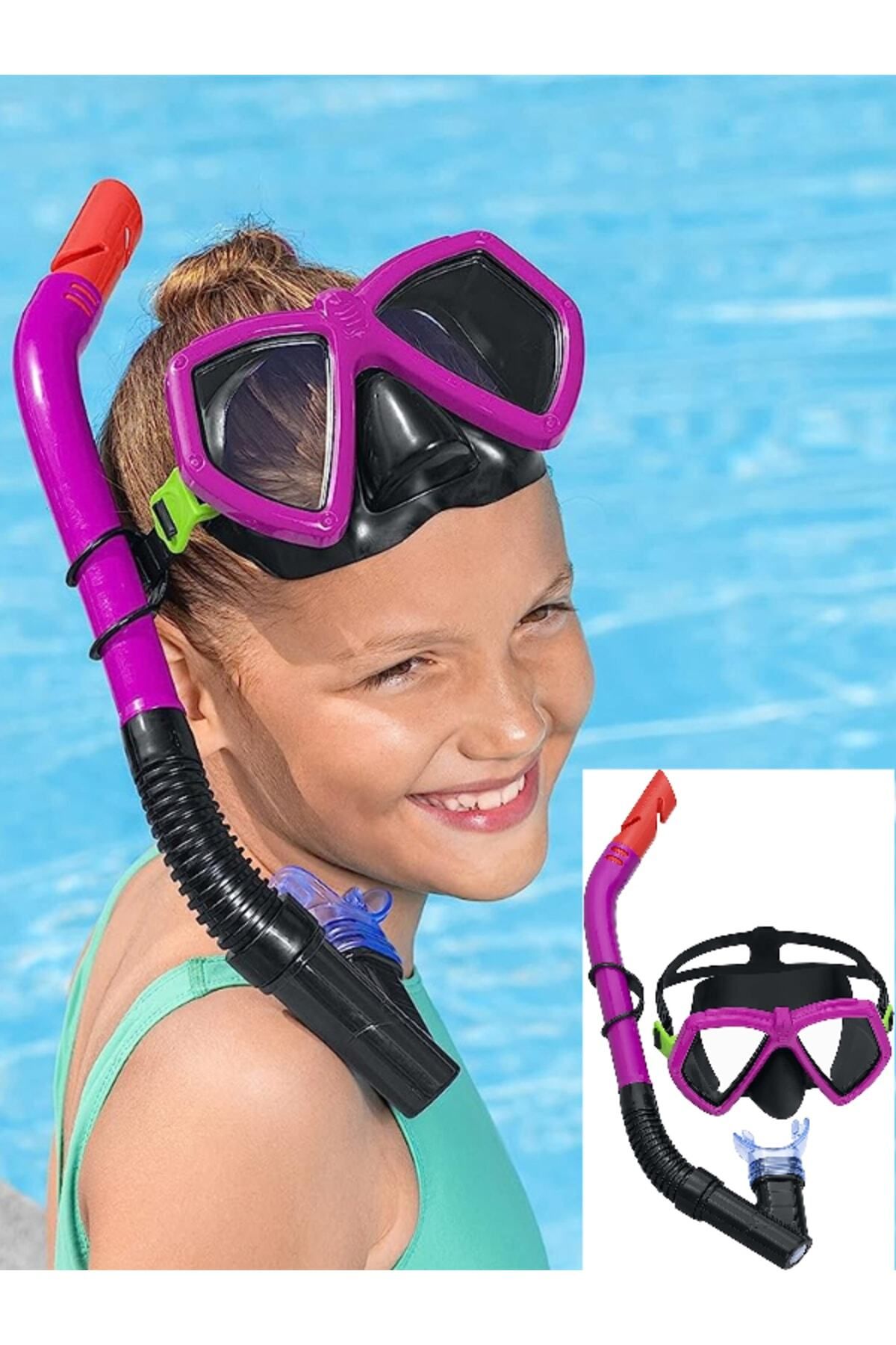 TOYFEST Dominator Çozuk Yüzücü Gözlüğü Şnorkel Maske Seti - 7 Yaş - 14 Yaş Arası ( Mor ) 24070