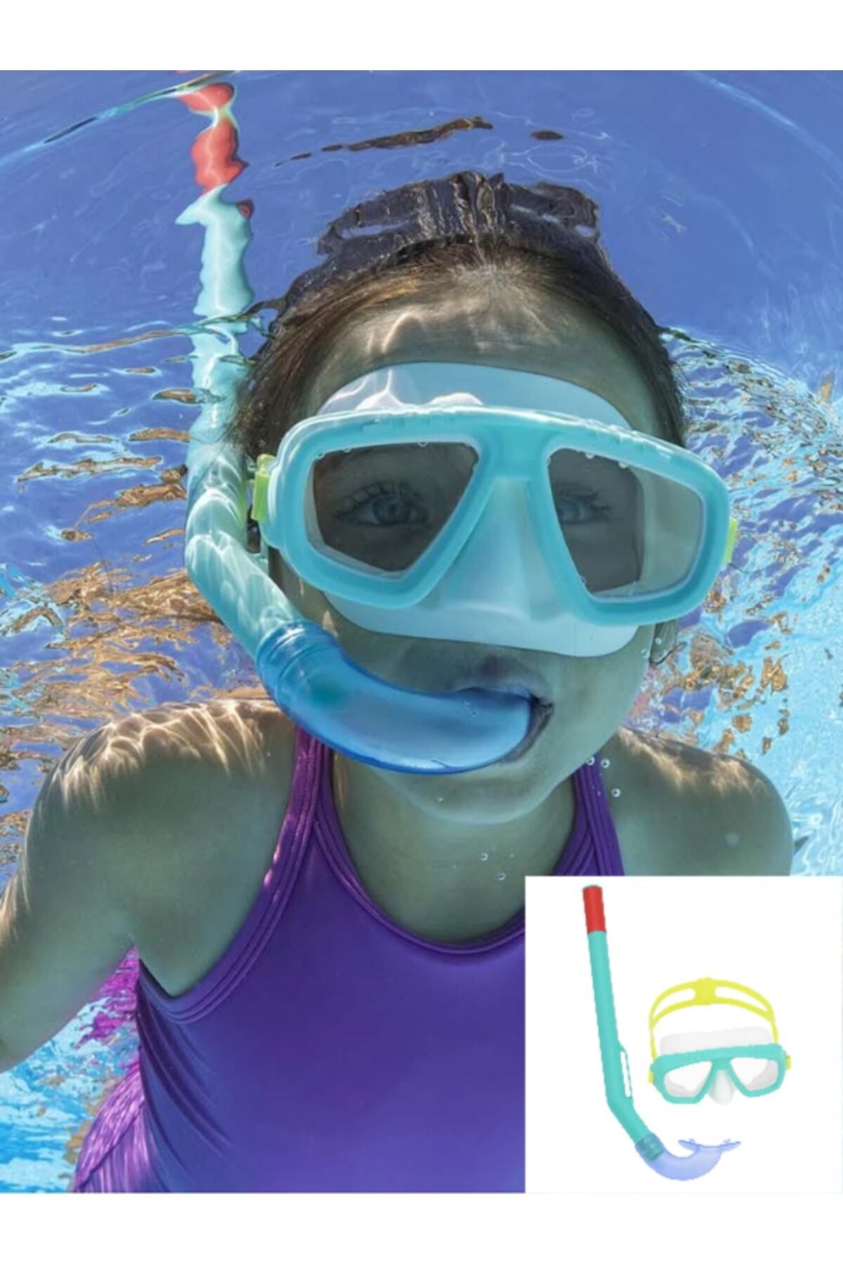 TOYFEST Fun Çocuk Yüzücü Havuz Deniz Gözlüğü Maske ve Şnorkel Set Yeşil Model 3 - 7 Yaş Arası