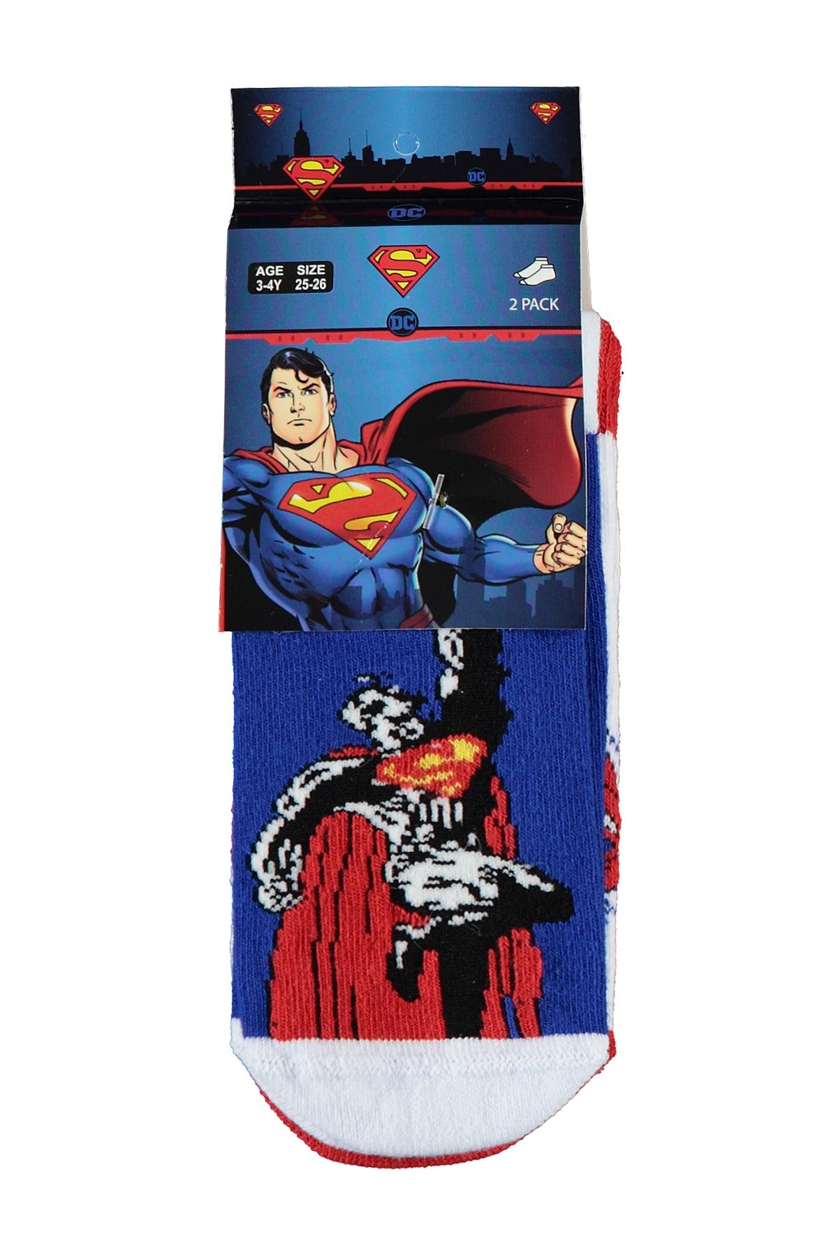 Superman Erkek Çocuk 2'li Patik Çorap 3-11 Yaş Saks Mavisi