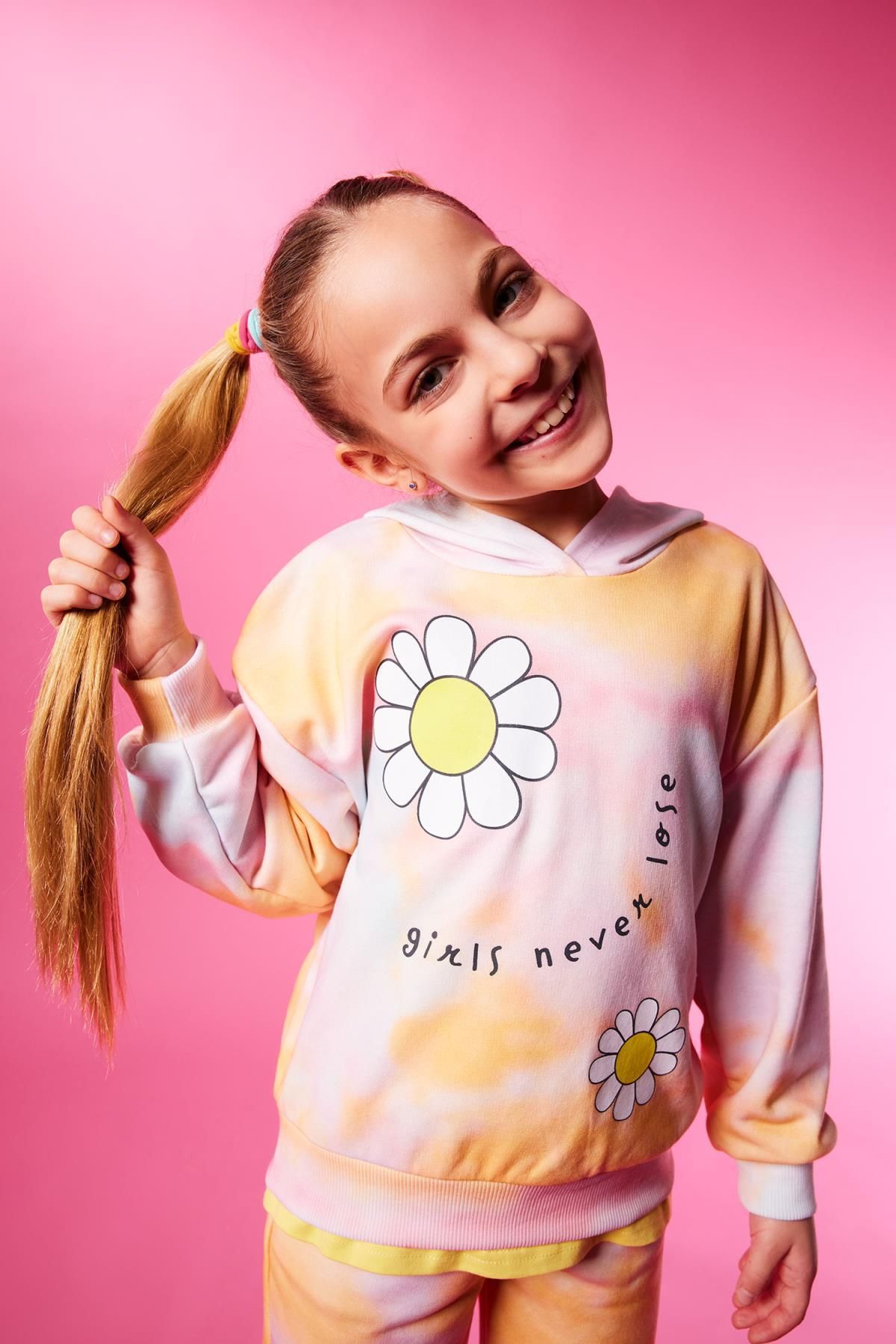 Defacto Kız Çocuk Kapüşonlu Çiçek Desenli Kalın Sweatshirt Z4170a623sp