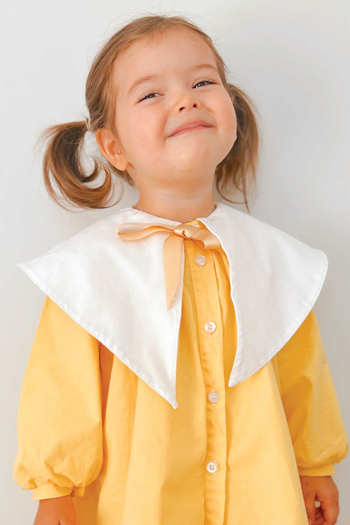 Little Honey Bunnies Nostaljik Yaka Önden Düğmeli Sarı Kız Çocuk Elbise