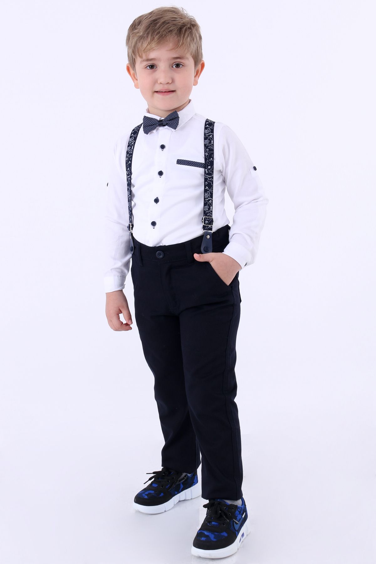 Cansın Mini Erkek Çocuk Beyaz Oxford Gömlekli 1-8 Yaş Papyonlu Takım 6252