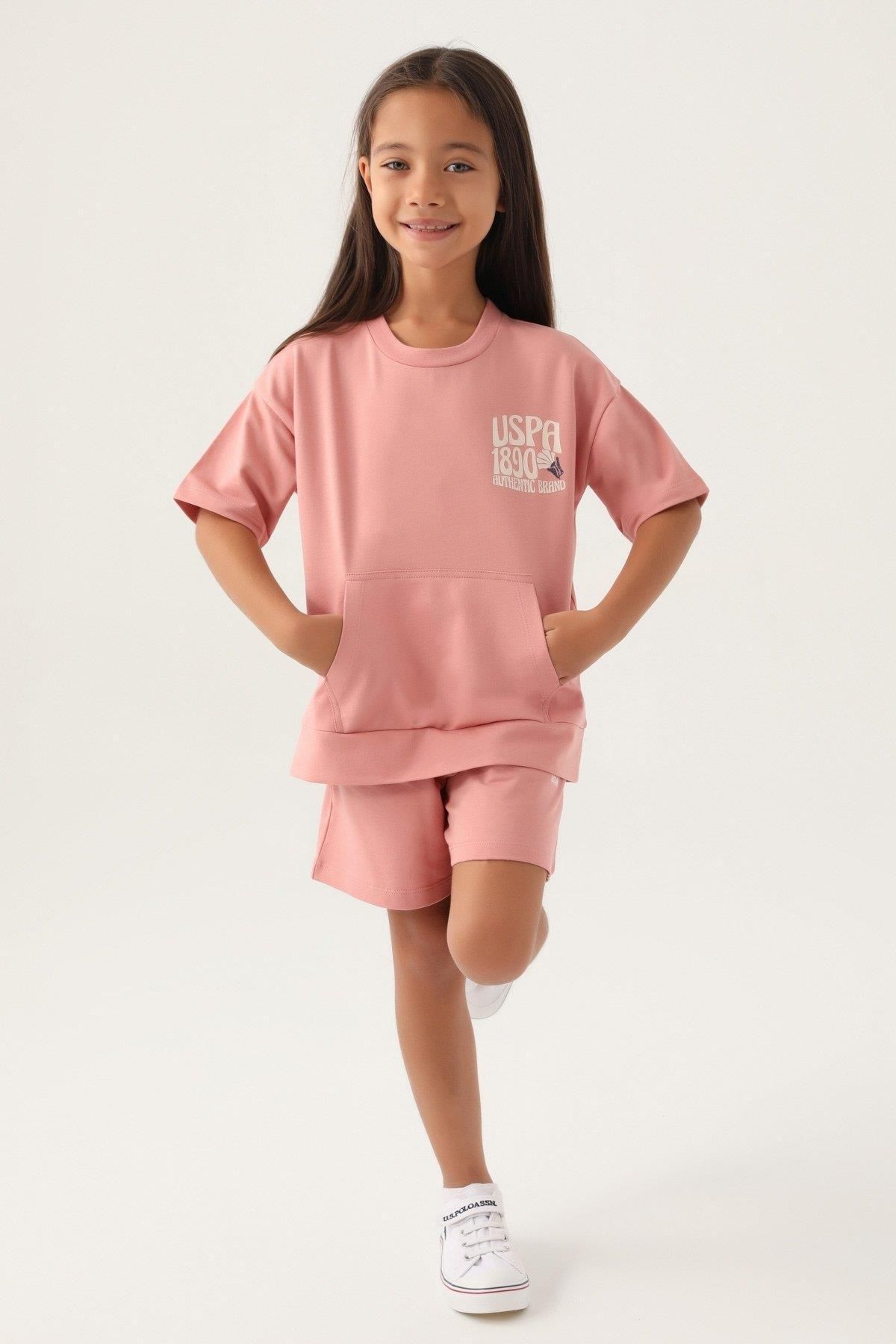 U.S. Polo Assn. Kız Çocuk Garson Pembe Şortlu Pijama Takım1808