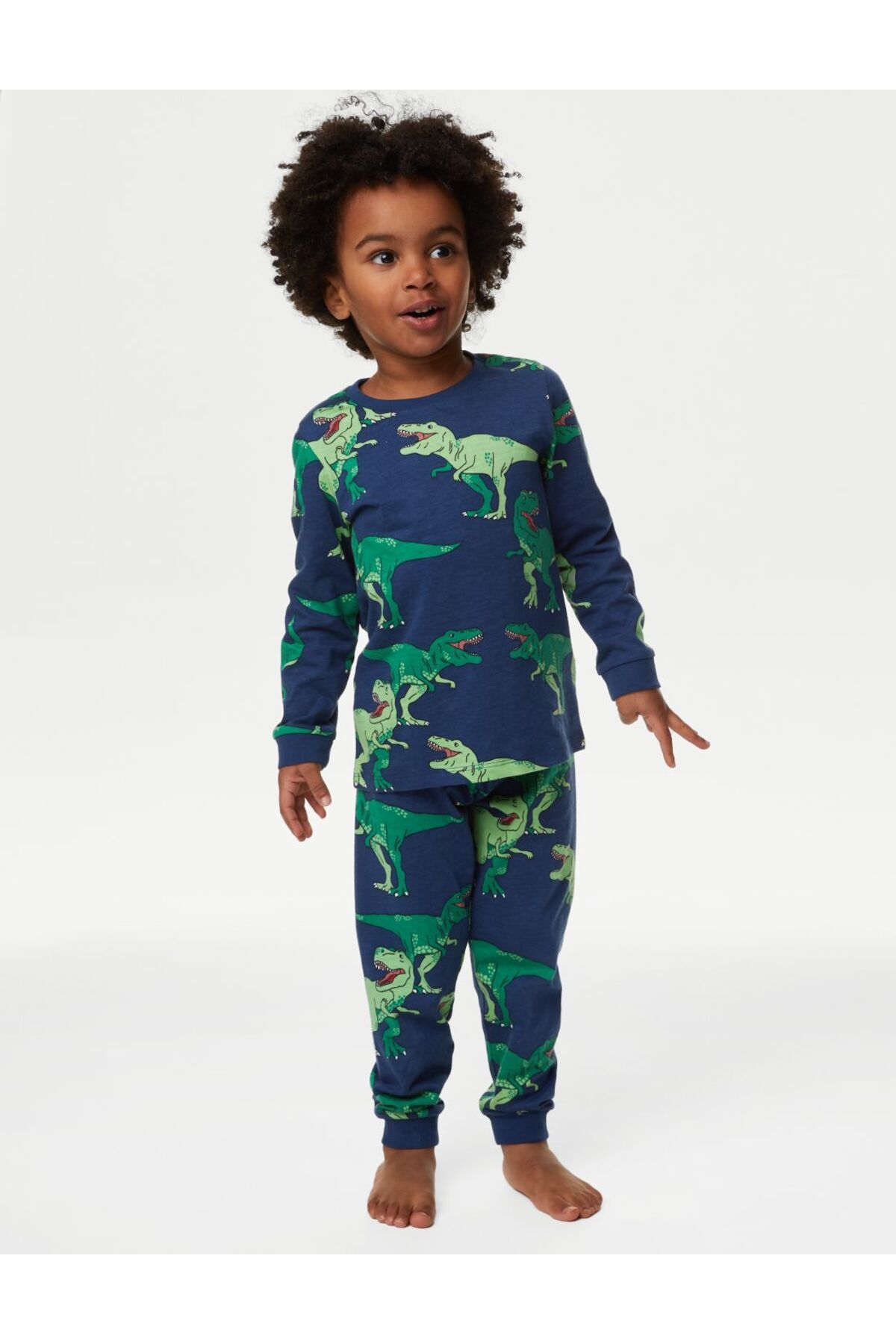 Marks & Spencer Saf Pamuklu Uzun Kollu Desenli Pijama Takımı (1-8 YAŞ)