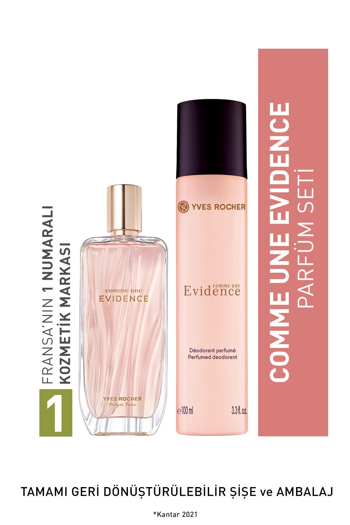 Yves Rocher Comme Une Evidence Parfüm-Deodorant Seti + Isana Roll On