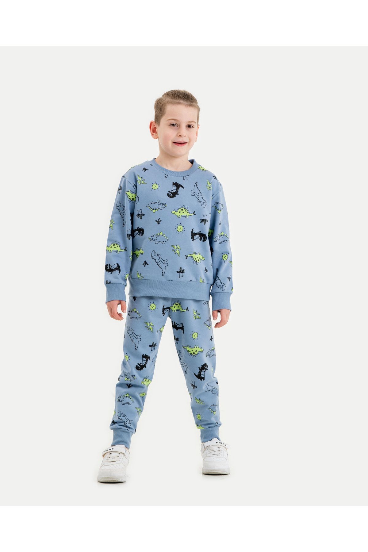 Irmak kids Dinazor Desen İki İplik Şardonlu Kışlık Çocuk Pijama