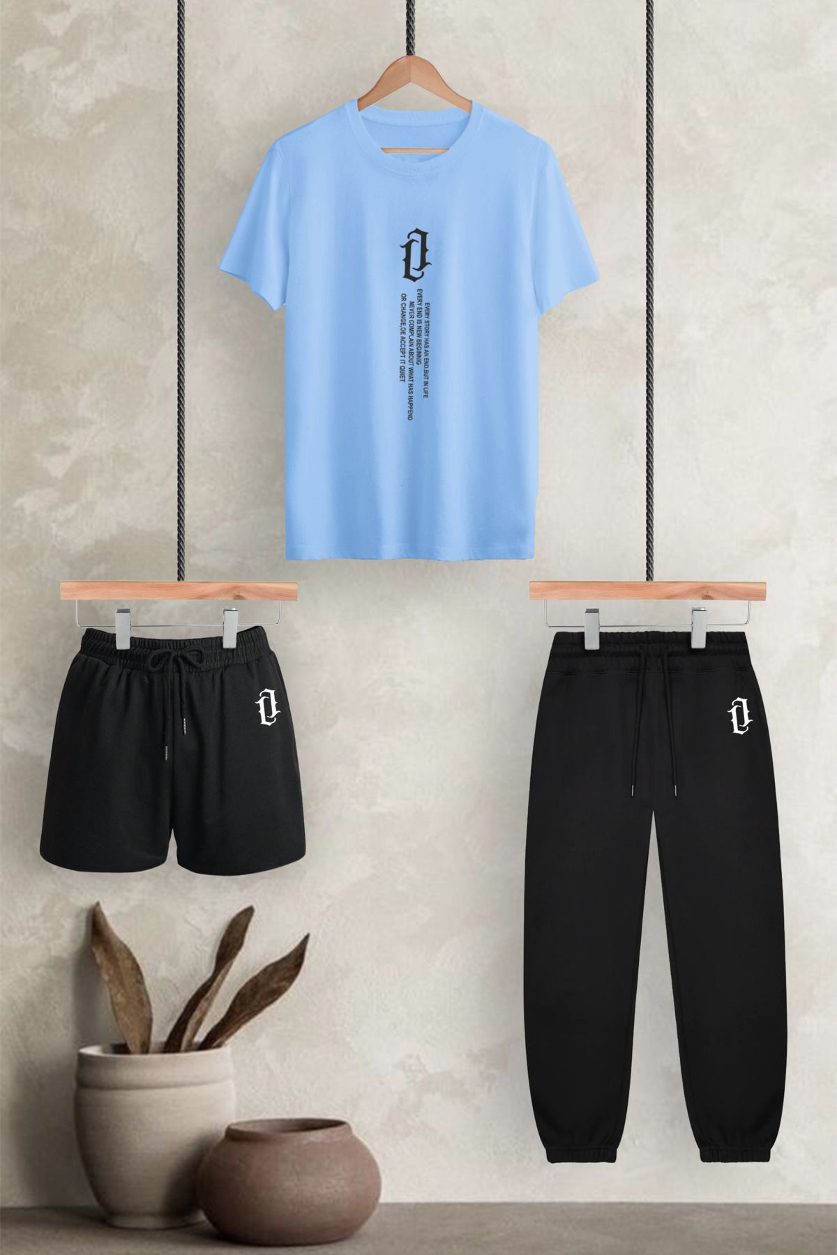 PENTHİLUS dikey baskılı Unisex (bol Kalıp) Oversize 3'lü T-shirt Paketi