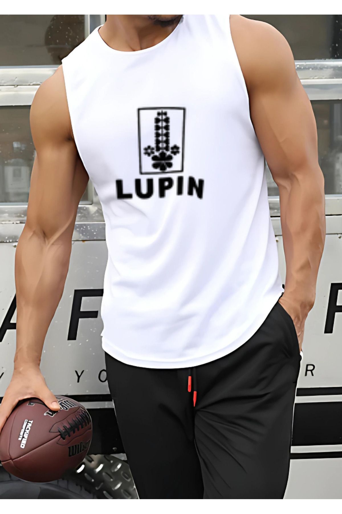 Capshon Erkek Spor Atlet - Sporcu Lupin Baskılı Fitness Gym Atleti