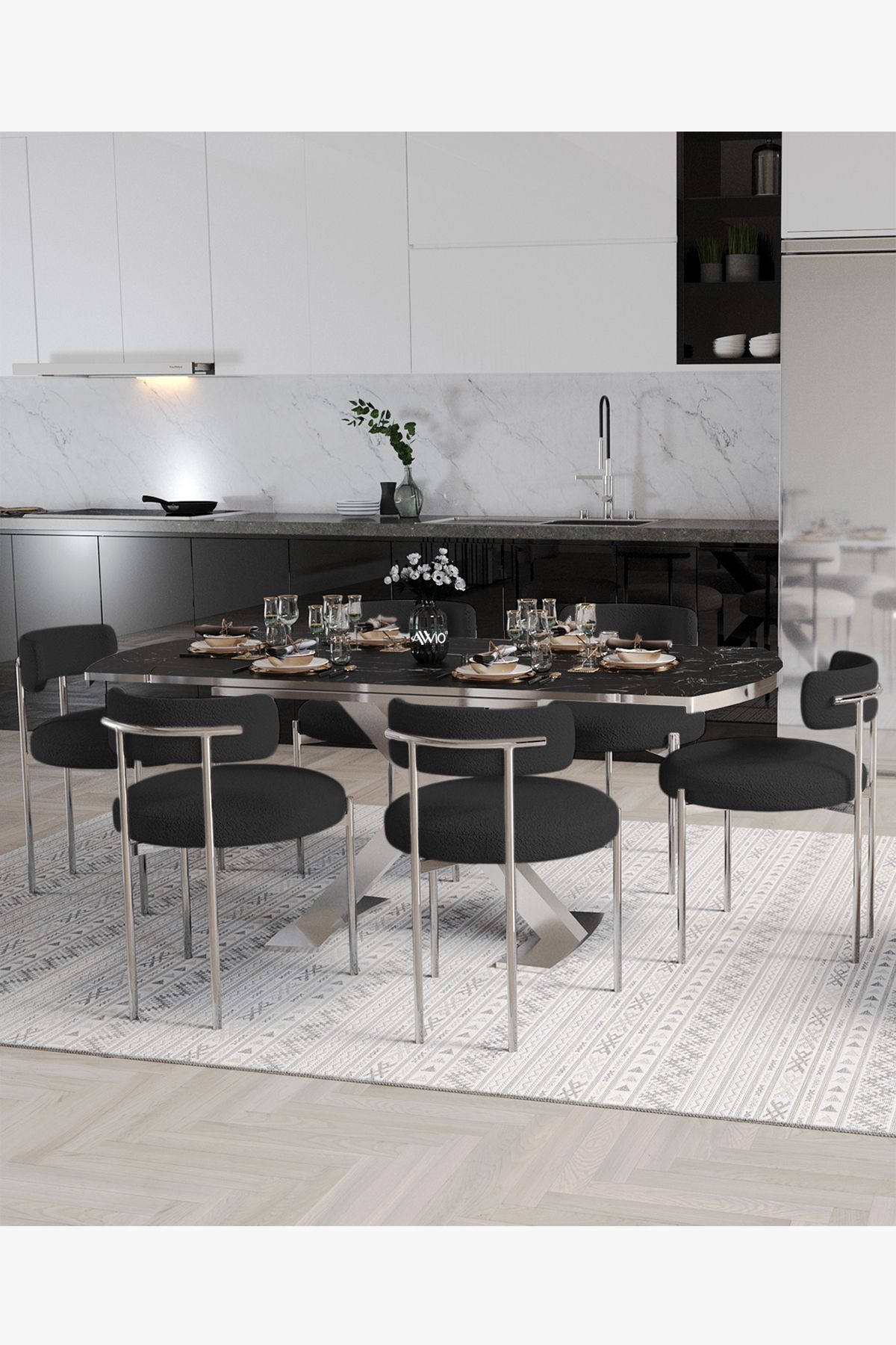 Avvio Milena 80x130 Açılır Yemek Masası Mutfak Masası 6 Kişilik Masa Sandalye Takımı