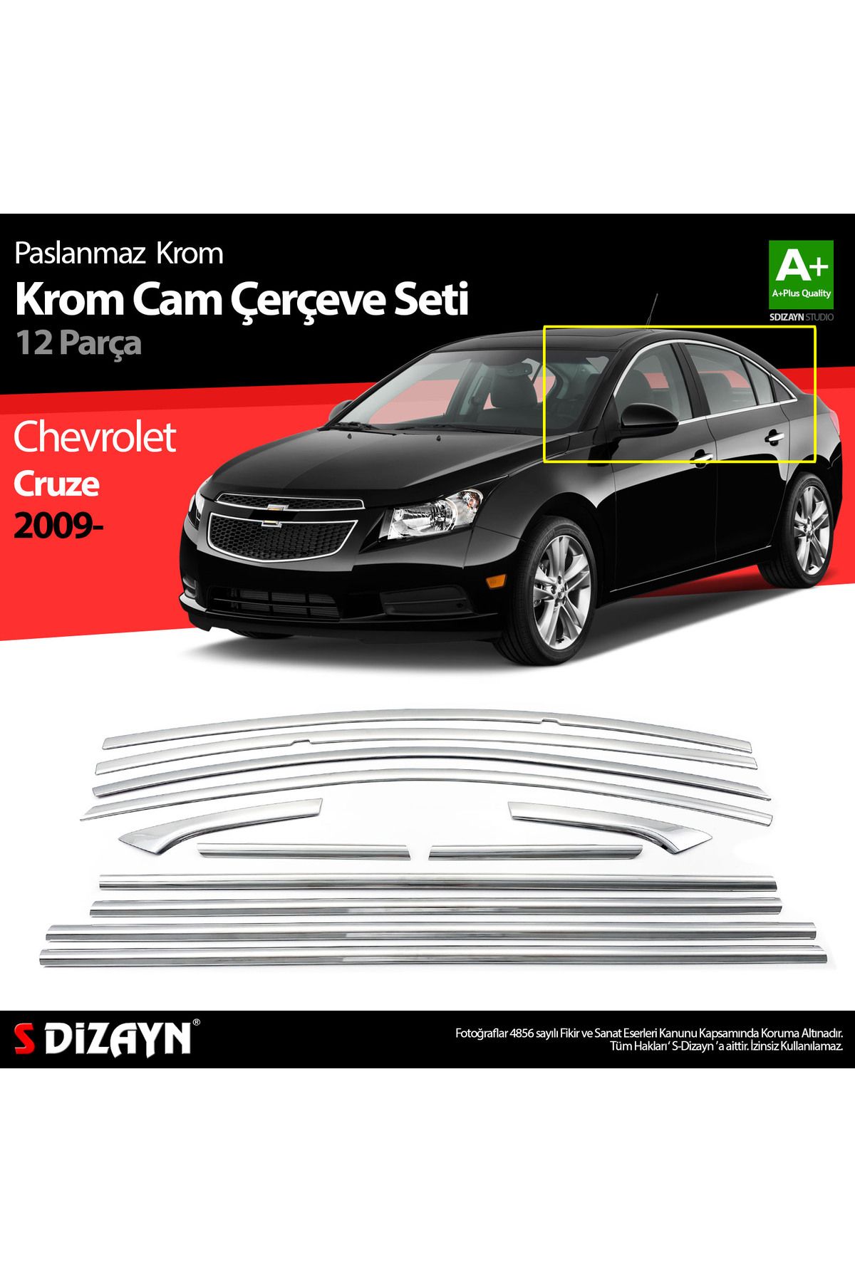 S Dizayn S-dizayn Chevrolet Cruze Sd Krom Cam Çerçeve Seti 12 Prç 2009-2019 A Kalite