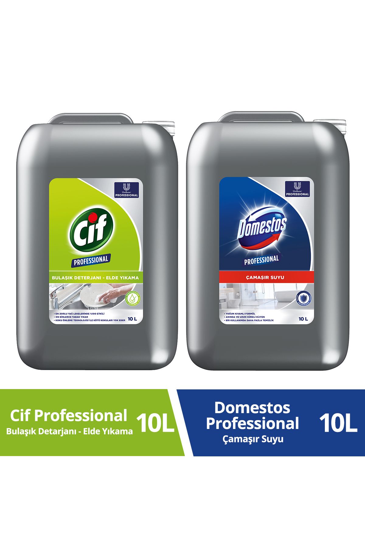 Cif Domestos Professional Çamaşır Suyu 10 L + Cif Professional Bulaşık Deterjanı Elde Yıkama 10 L