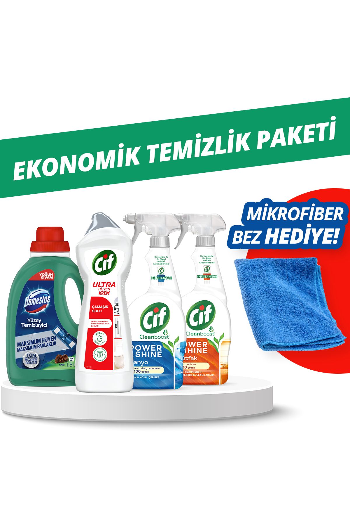 Domestos Unilever Ekonomik Temizlik Paketi Mikrofiber Bez Hediye