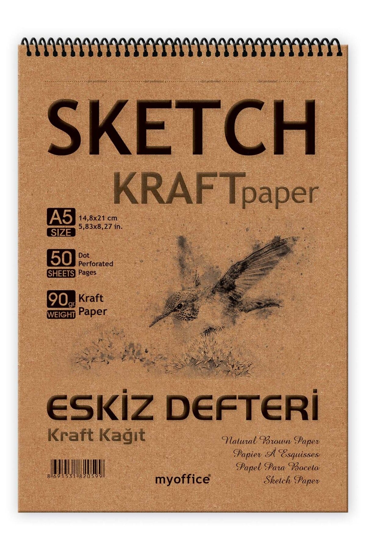 Etika Kraft Kağıt A5 Eskiz Defteri 90 gr. Spiralli 50 Yaprak Sketchbook