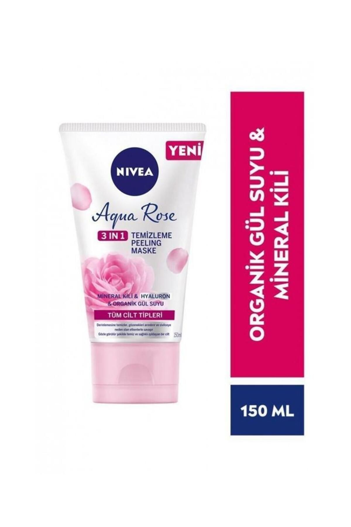 NIVEA Aqua Rose 3ü1 Arada Yüz Temizleme Peeling Maske Gül Suyu Mineral Kili 150ml