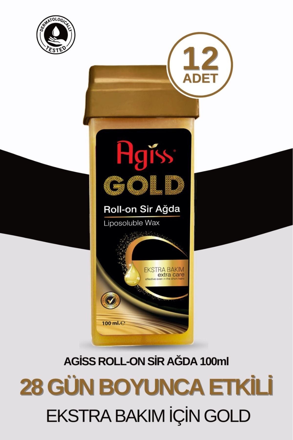 AGISS Roll On Gold Ekstra Bakım Sir Ağda 100 ml Tüm Cilt Tipleri Için Özel Formül 12 Adet