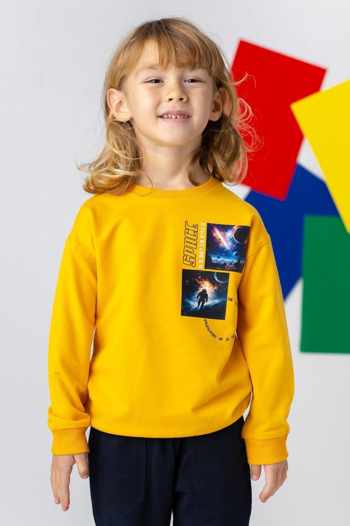 Zeyland Erkek Çocuk Uzay Baskılı Basic Sweatshirt