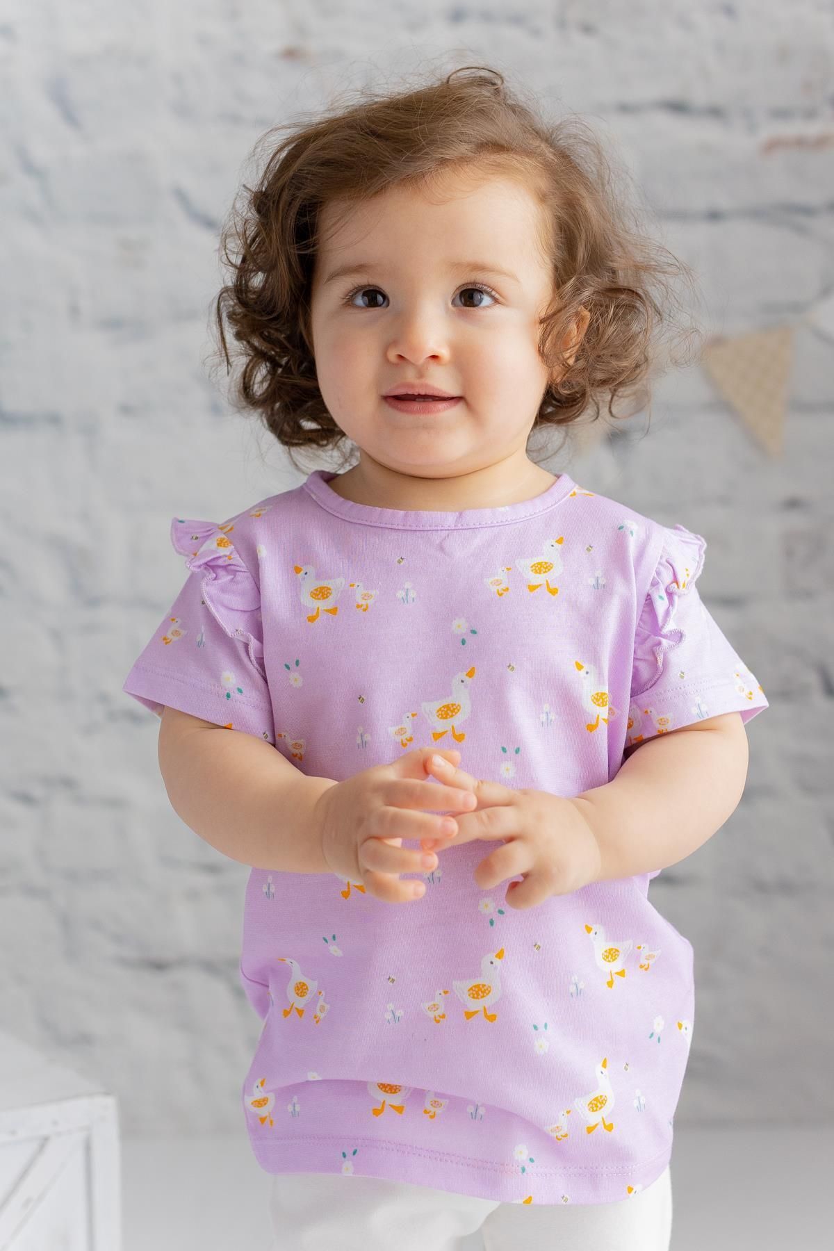 Zeyland Kız Bebek Ördek Baskılı Kısa Kollu T-shirt