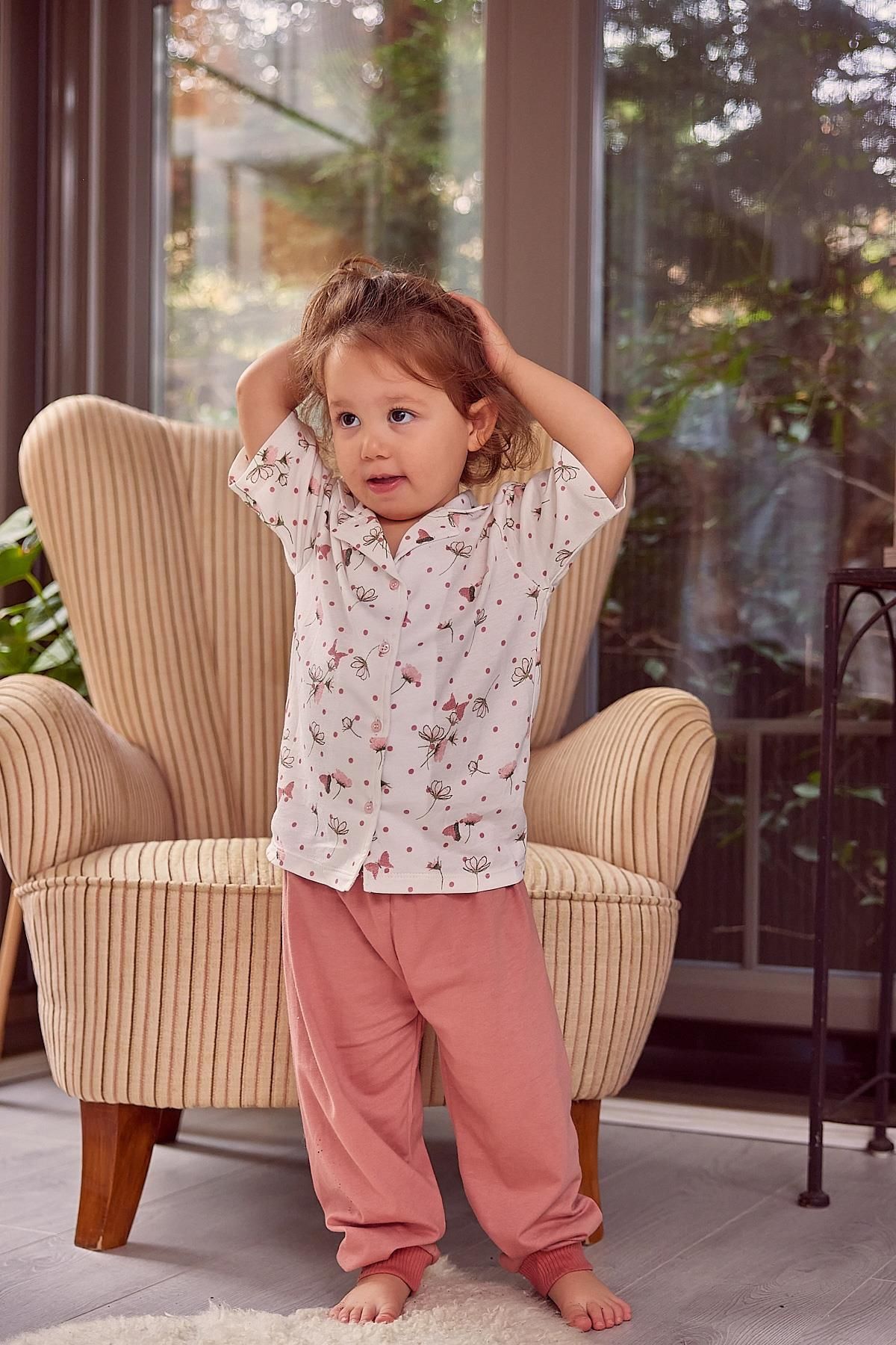 Zeyland Kız Çocuk Düğmeli Kısa Kollu Pijama Takımı