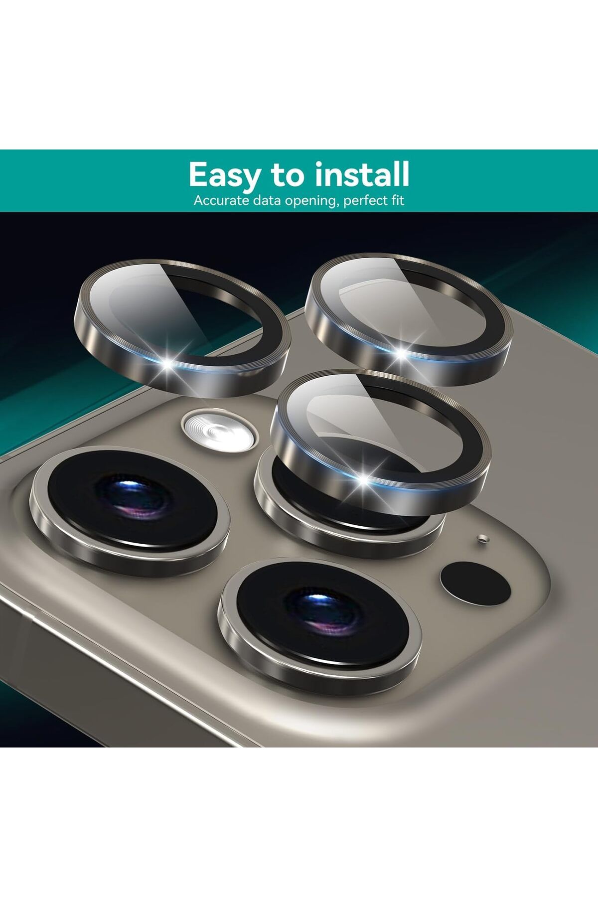 Hanedanev iPhone 15 pro / 15 Pro Max Uyumlu 9H Sertliğinde Temperli Cam Kamera Lens Koruyucu - HD Kalite