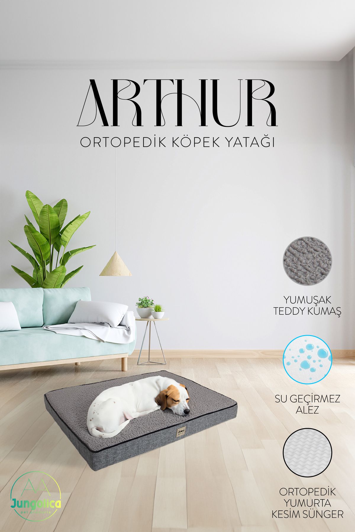 Jungolica Pet Products Arthur, Ortopedik, %100 Su Geçirmez Yüksek Kaliteli Köpek Yatağı