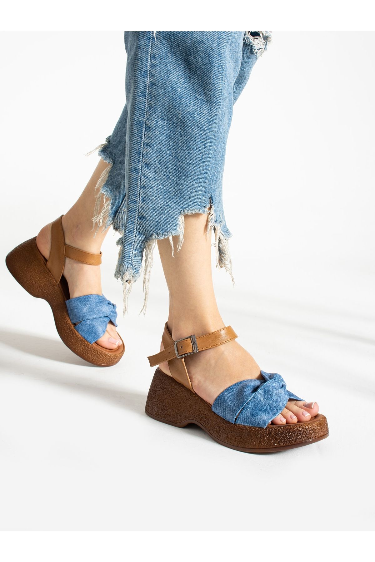Alemdar Shoes CORA Kot Mavi Kadın Sandalet