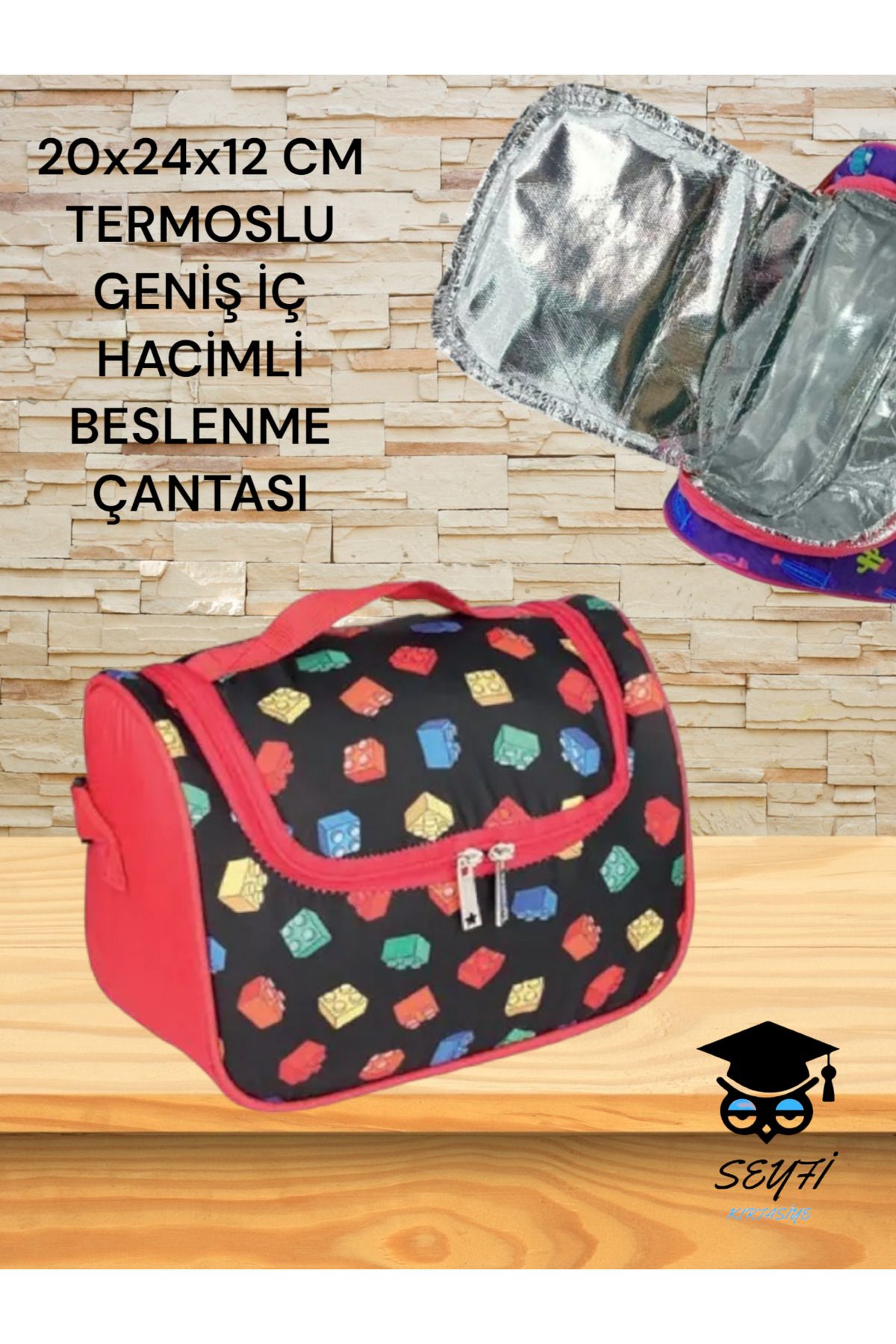 SEYFİKİRTASİYE 20x24x12 CM TERMOSLU GENİŞ İÇ HACİMLİ BESLENME ÇANTASI