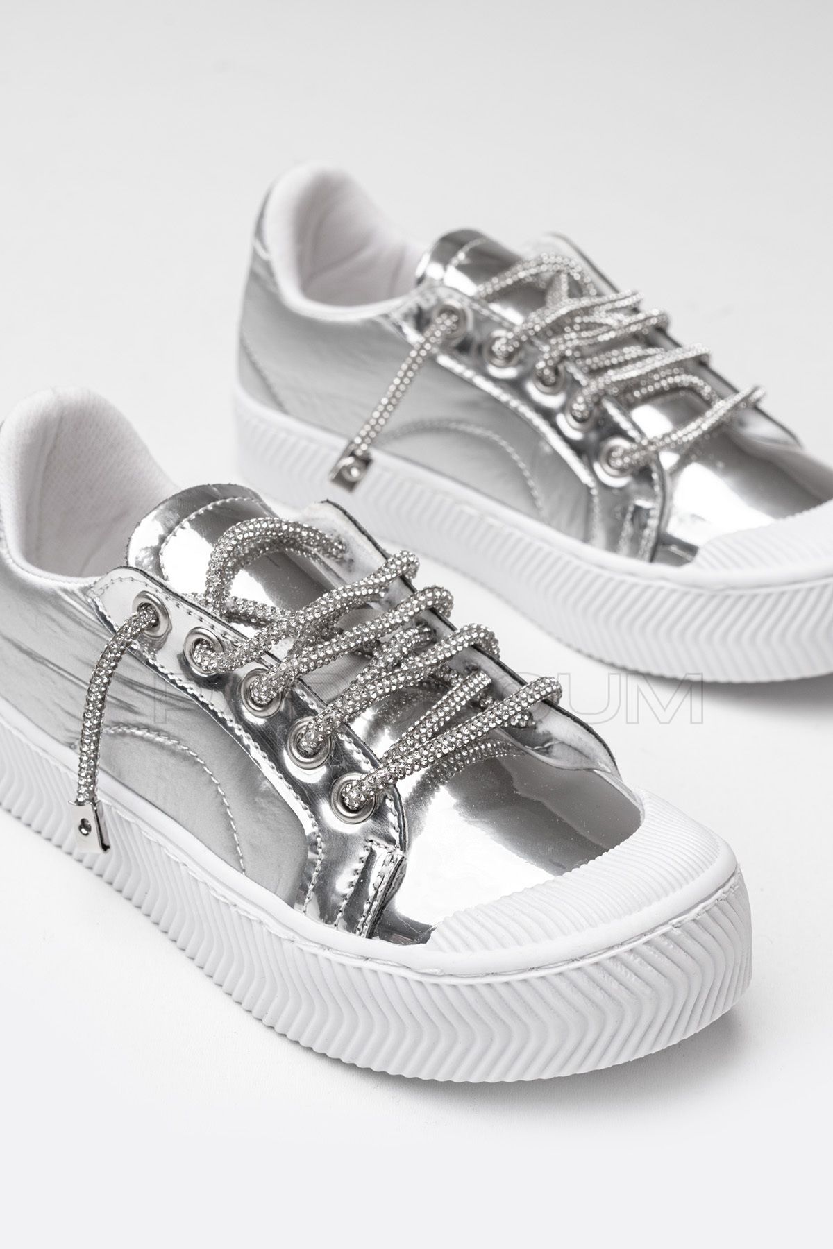 p papuccum ortopedi çocuk ayakkabıları Kız Çocuk Gümüş Bağcık Taşlı Spor Ayakkabı