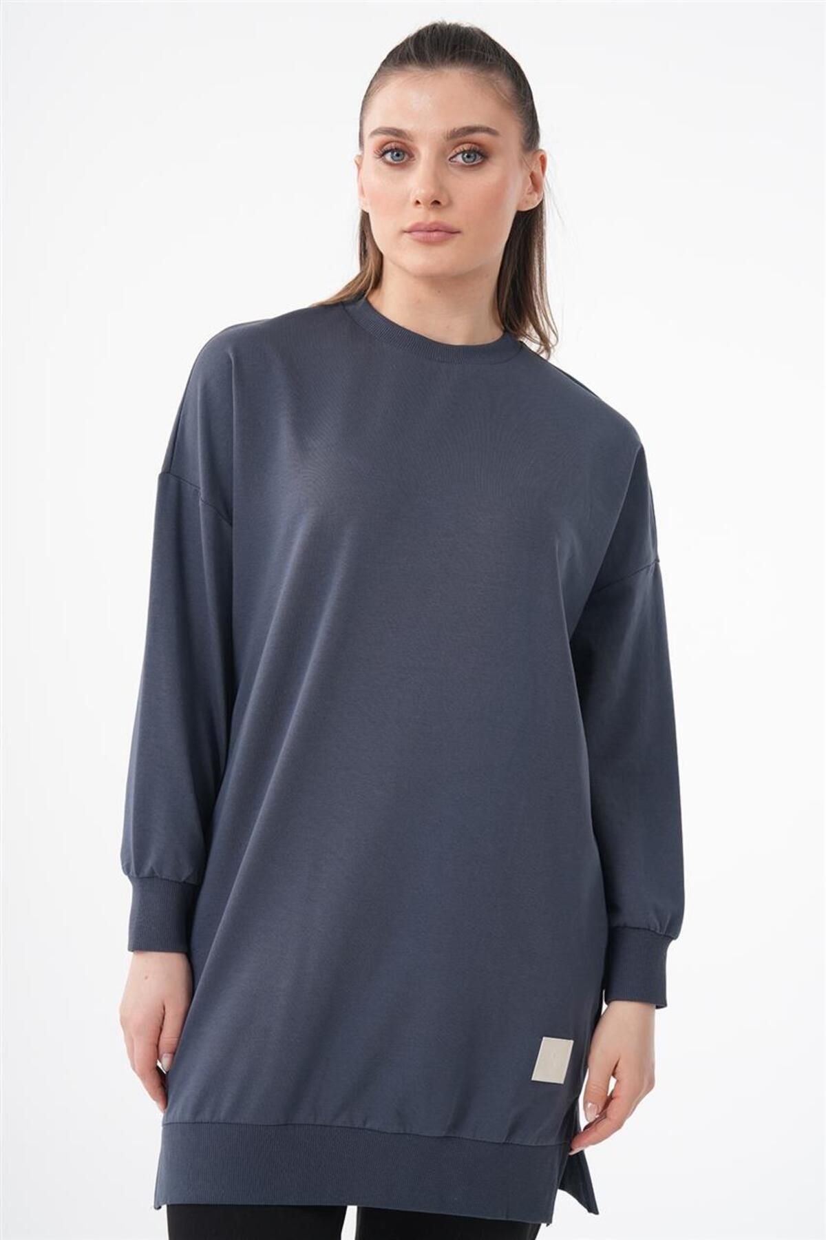 Loreen Sıfır Yaka Oversize Gri Sweatshirt