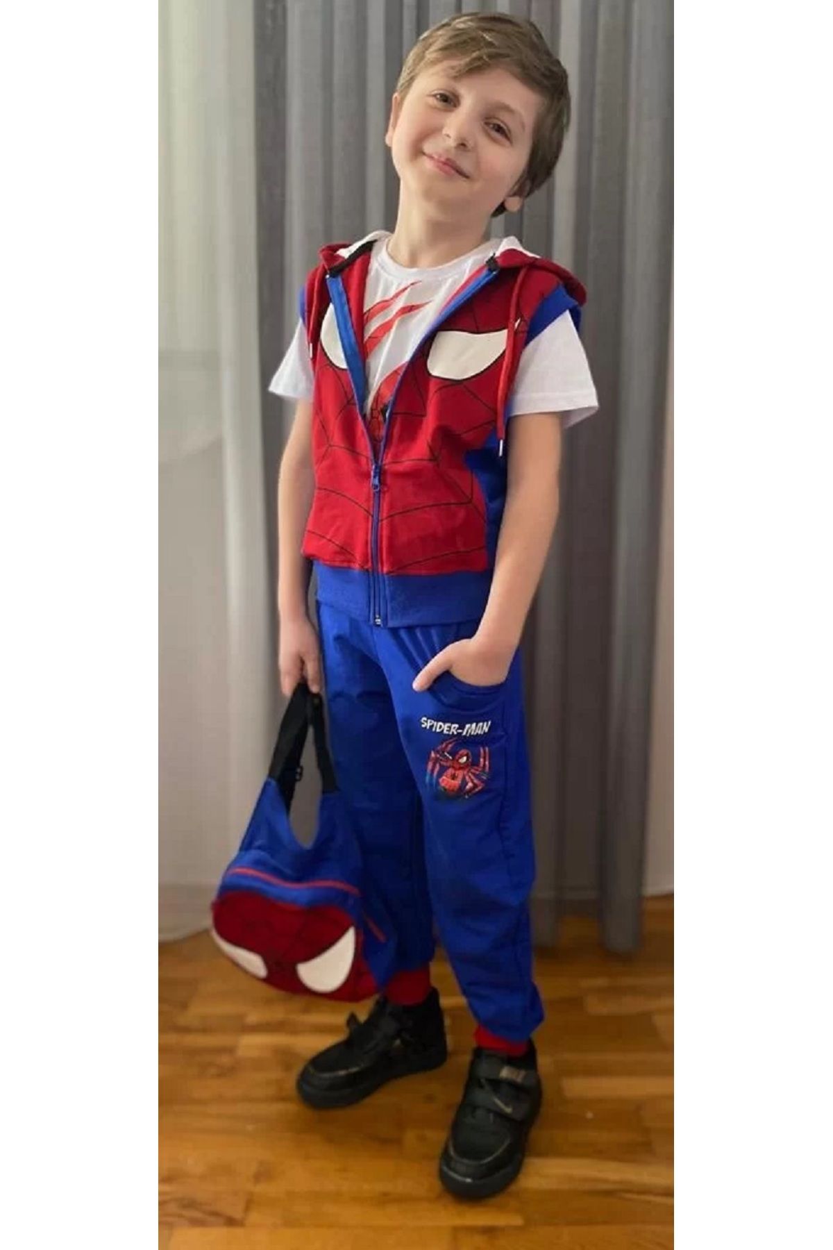 DİSNEY Spiderman Çocuk Eşofman Takımı Fermuarlı Kapşonlu Çantalı