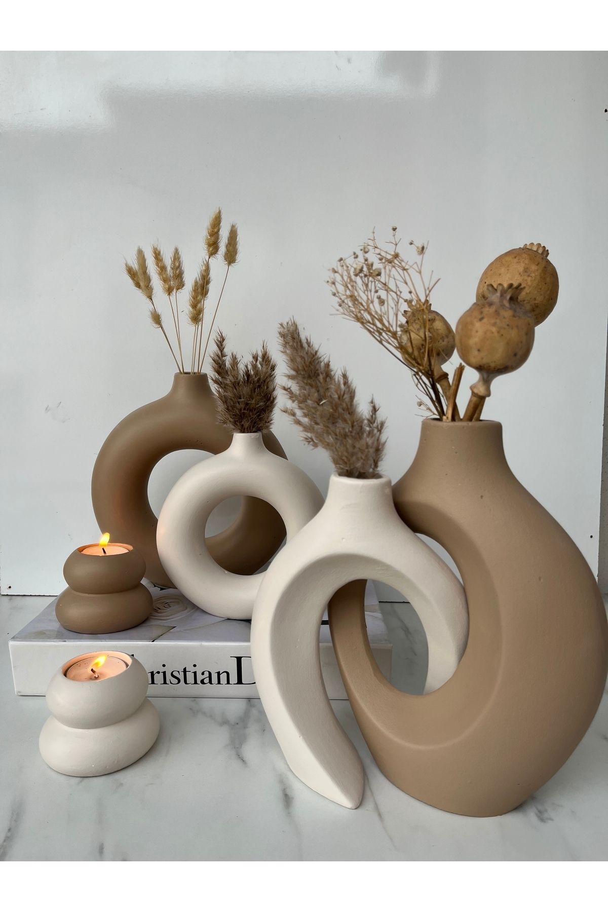 Home Sibel/Ela tasarım sevgili vazo set, dekoratif halka mumluklu set