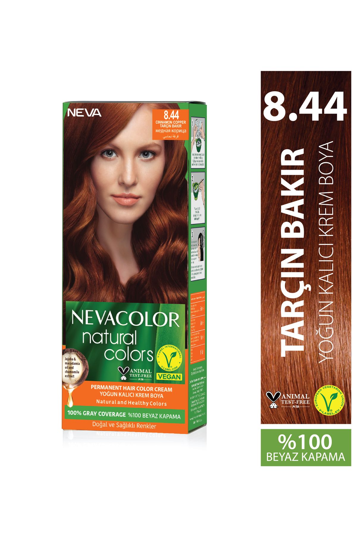 Neva Color Natural Colors 8.44 TARÇIN BAKIR Kalıcı Krem Saç Boyası Seti
