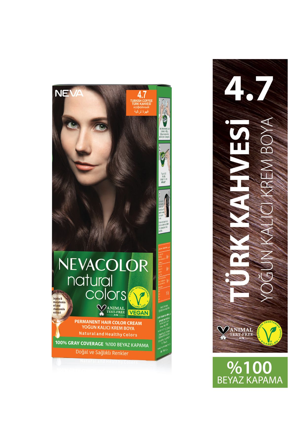 Neva Color Natural Colors 4.7 TÜRK KAHVESİ Kalıcı Krem Saç Boyası Seti
